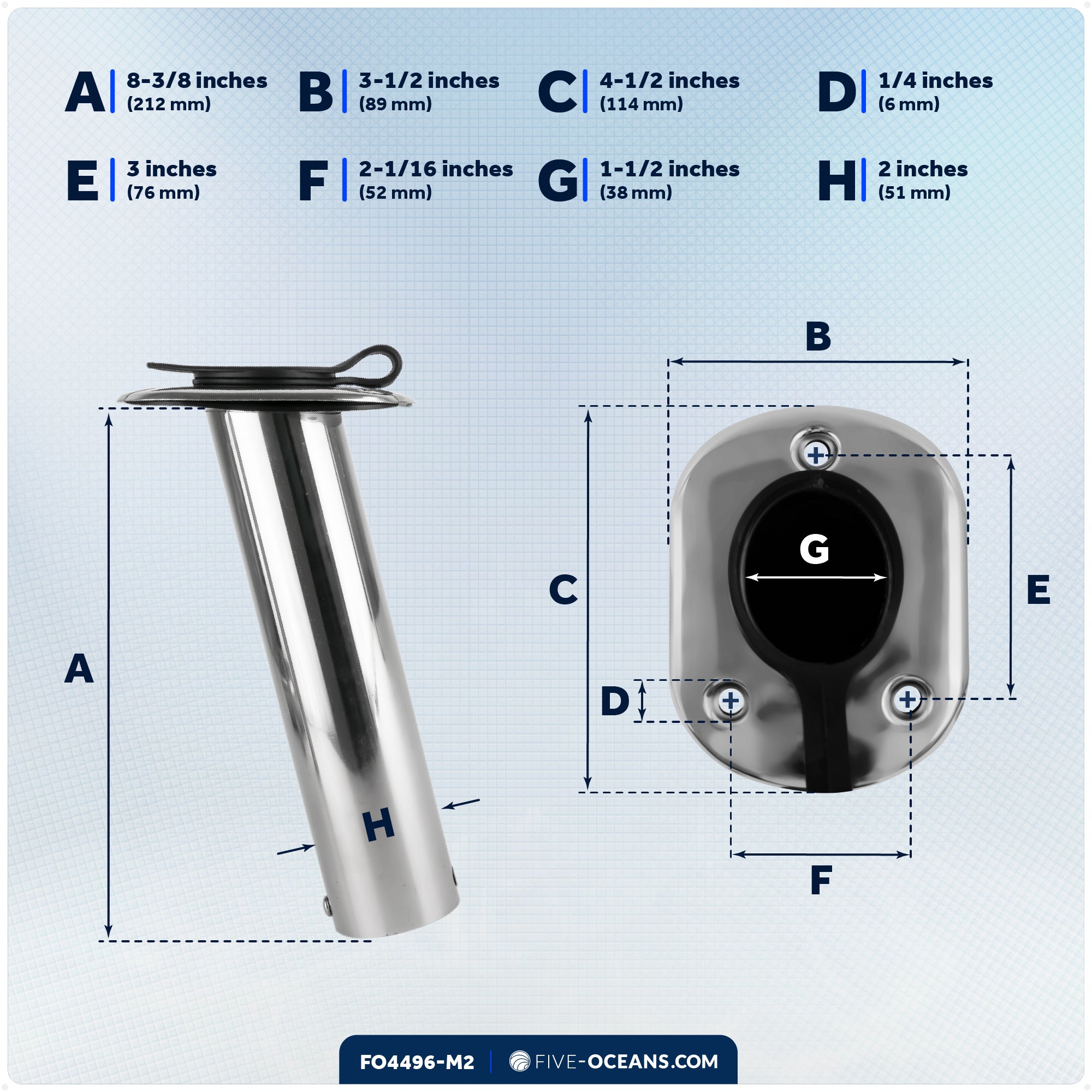 15-Degree Rod Holder, Flush Mount, Stainless Steel, 2-Pack – FO4496-M2 - Five Oceans