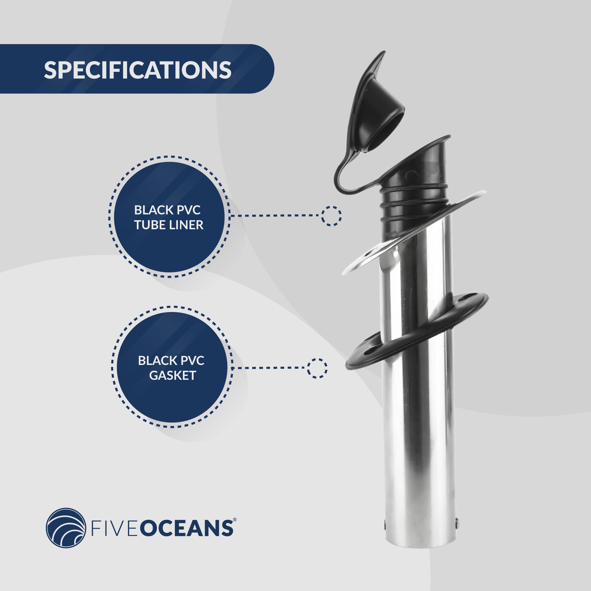 Stainless Steel Flush-Mount Fishing Rod Holder, 30-Degree Top Flange, PVC Tube Inside with Flip-up Cap, PVC Gasket, Open Base, 2-Pack, FO-4497-M2 - Five Oceans