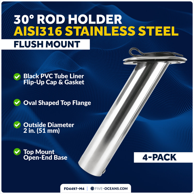 30-Degree Rod Holder, Flush Mount, Stainless Steel, 4-Pack – FO4497-M4 - Five Oceans