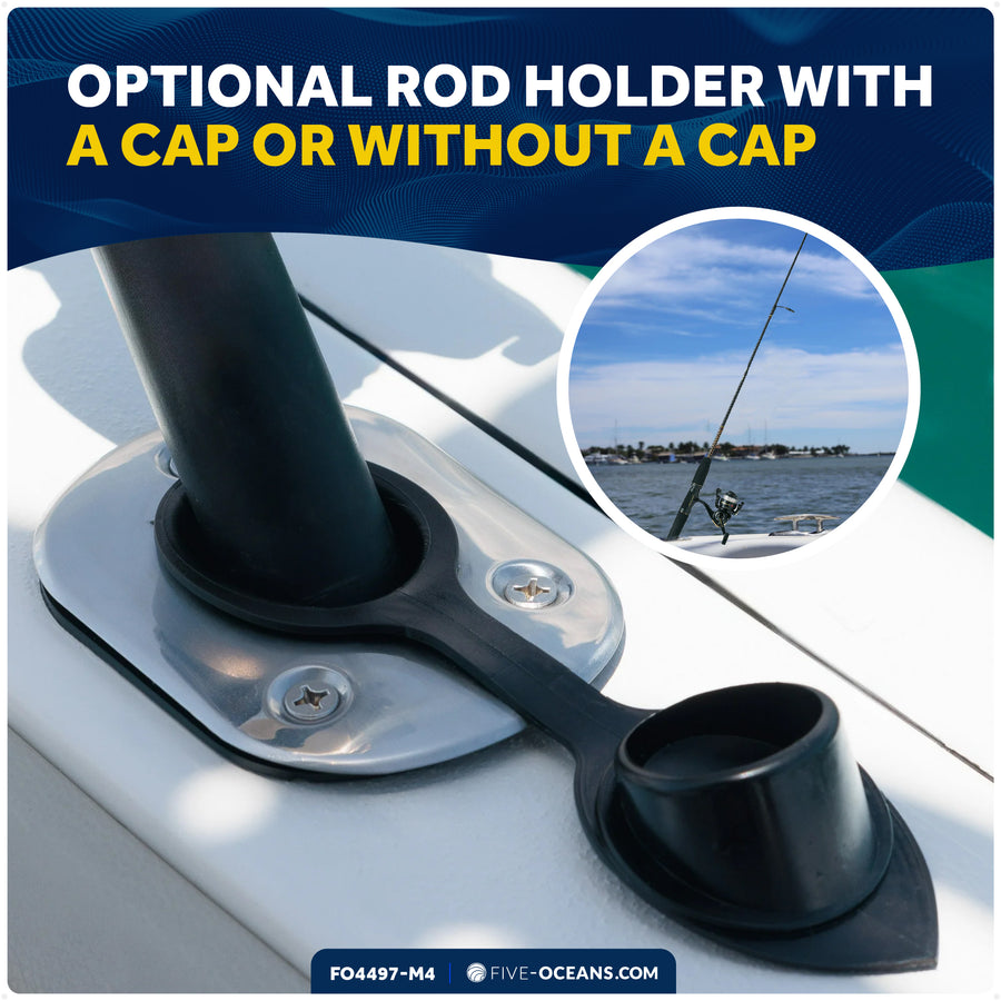 Five Oceans Flush-Mount Fishing Rod Holder 30-Degree Top Flange w/ Flip-up Cap, Open Base End Stainless Steel (4 Pack) Fo4497-m4