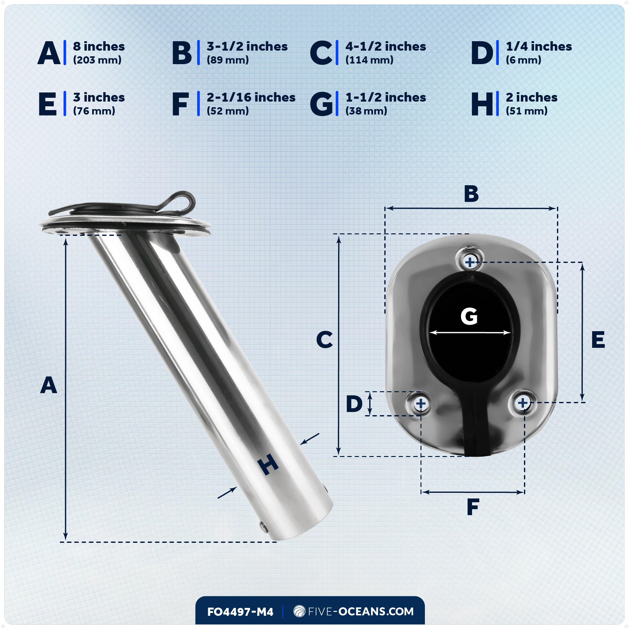 30-Degree Rod Holder, Flush Mount, Stainless Steel, 4-Pack – FO4497-M4