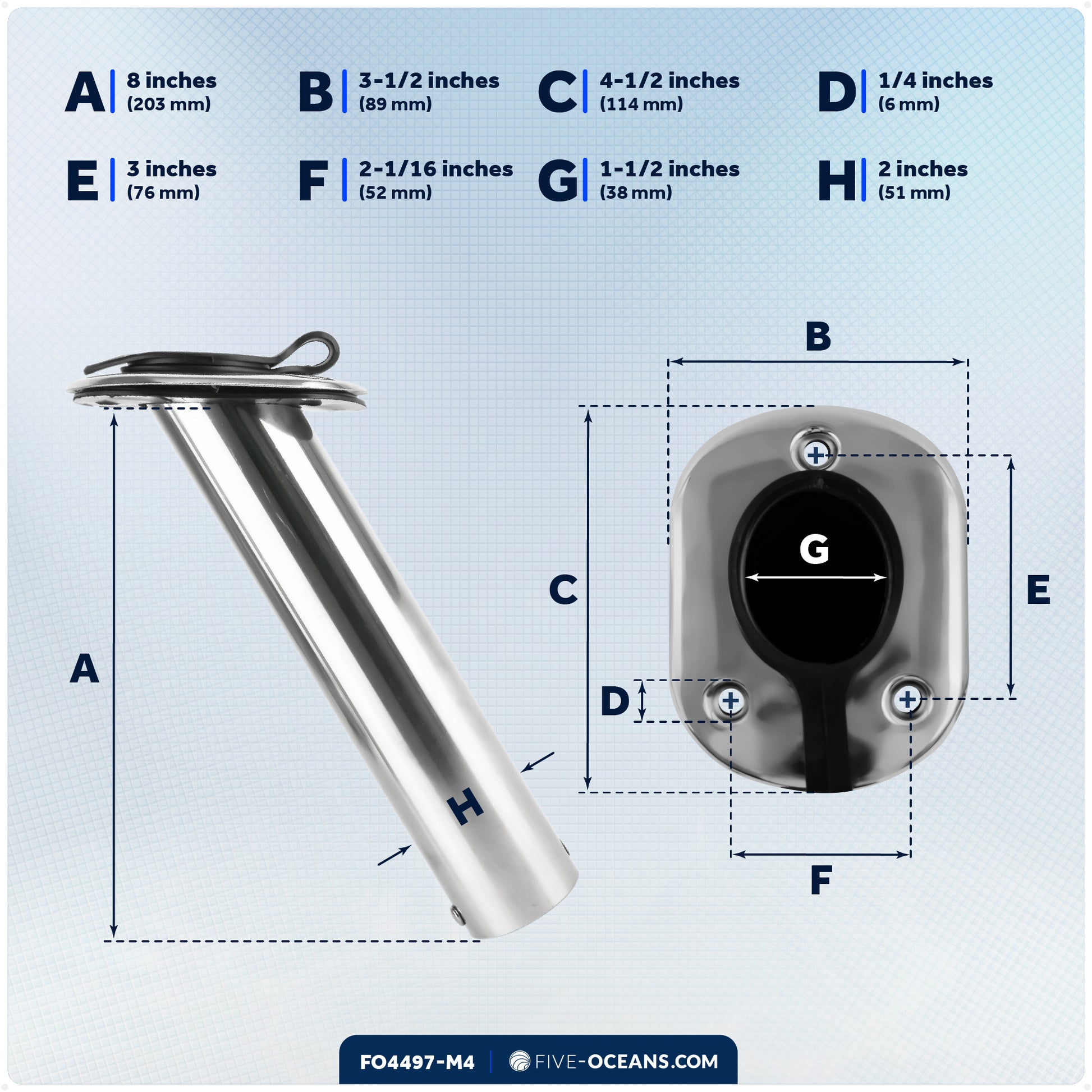 30-Degree Rod Holder, Flush Mount, Stainless Steel, 4-Pack – FO4497-M4 - Five Oceans