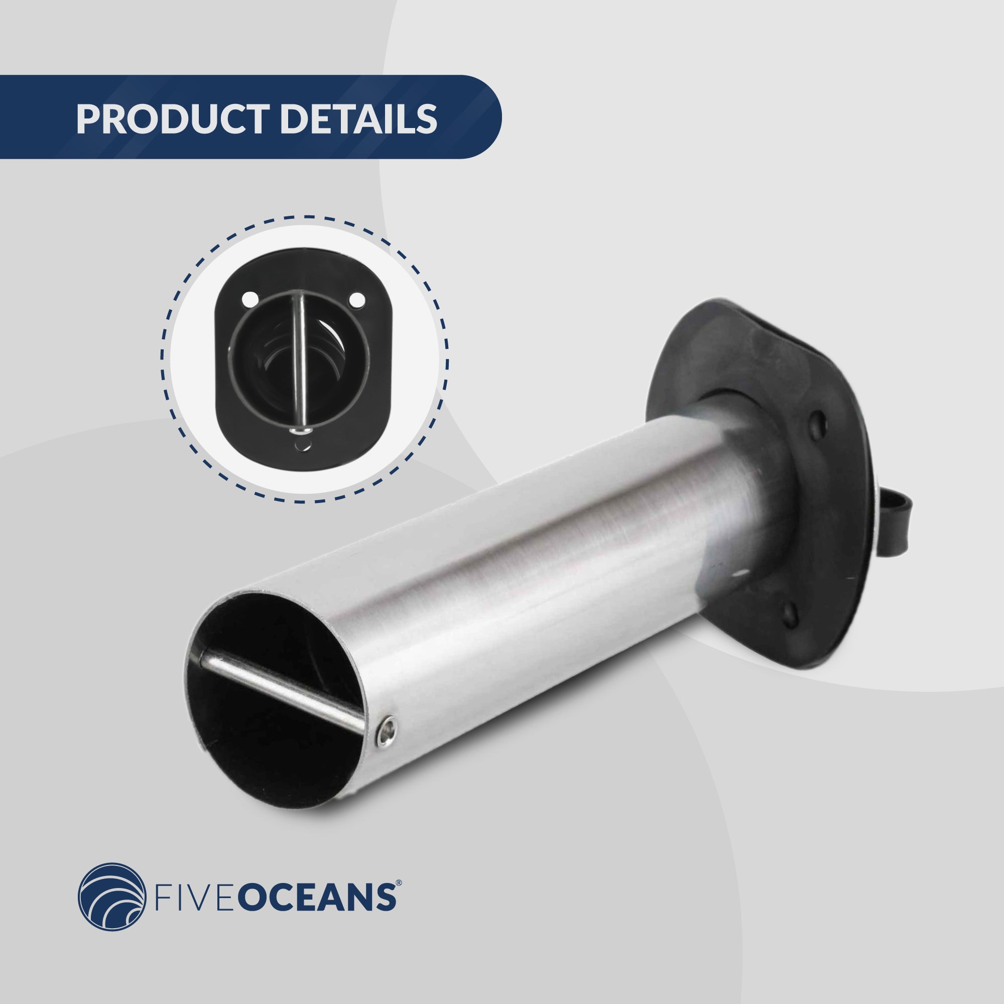 Stainless Steel Flush-Mount Fishing Rod Holder, 30-Degree Top Flange, PVC Inside Tube w/ Flip-up Cap and Gasket, Open End Base, 1-Pack, FO-4497