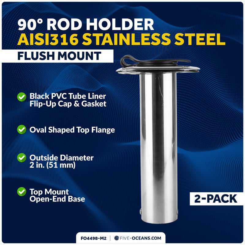 90-Degree Rod Holder, Flush Mount, Stainless Steel, 2-Pack - FO4498-M2 - Five Oceans