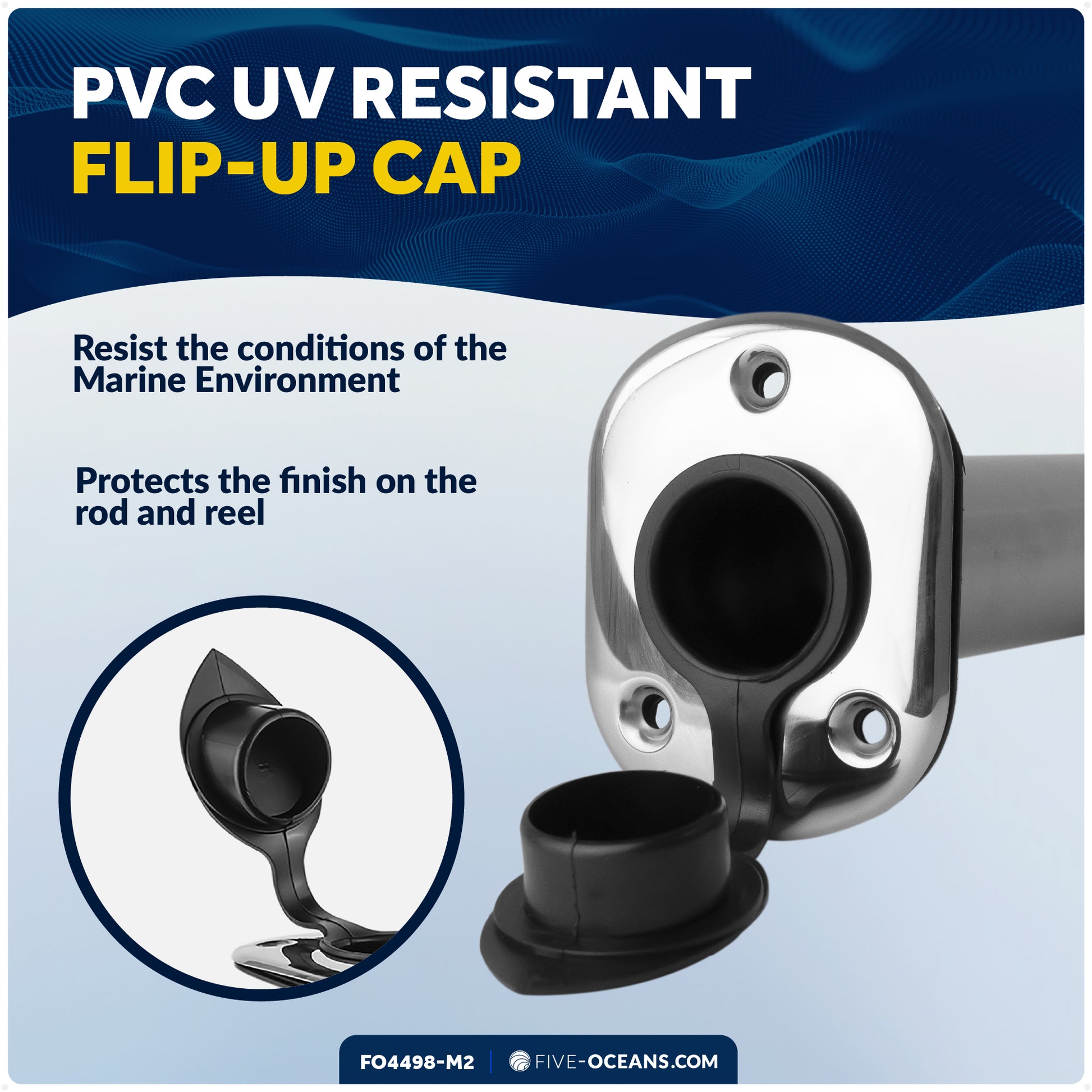 90-Degree Rod Holder, Flush Mount, Stainless Steel, 2-Pack - FO4498-M2 - Five Oceans