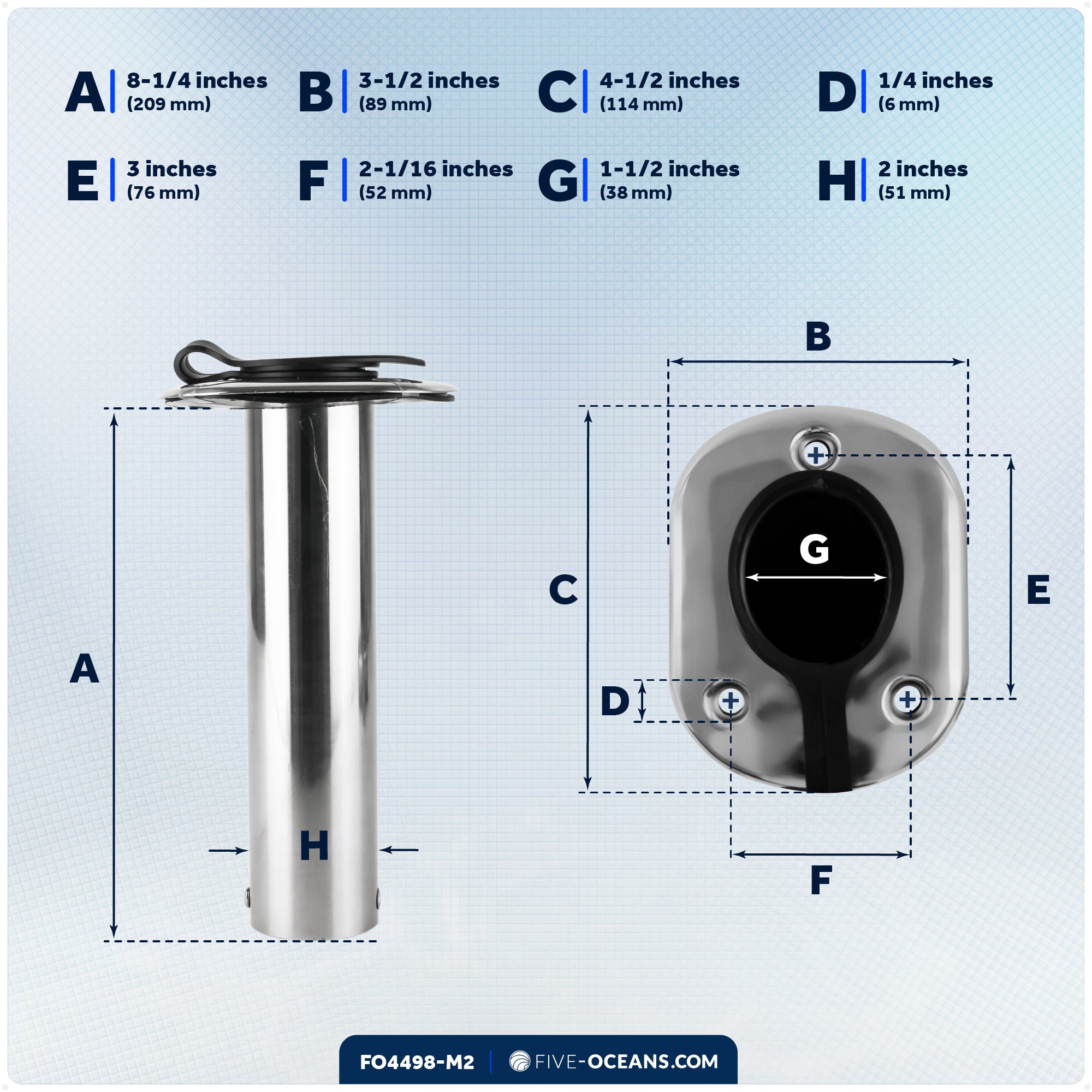 90-Degree Rod Holder, Flush Mount, Stainless Steel, 2-Pack - FO4498-M2