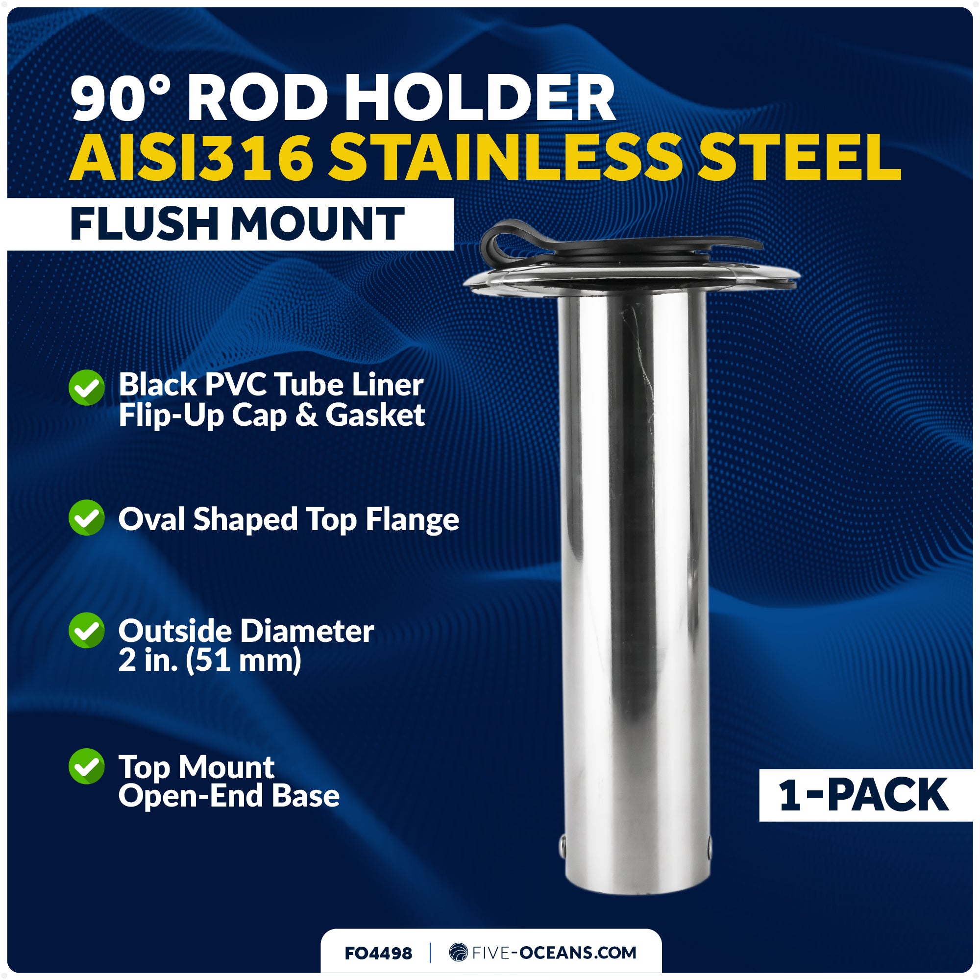 90-Degree Rod Holder, Flush Mount, Stainless Steel - FO4498 - Five Oceans