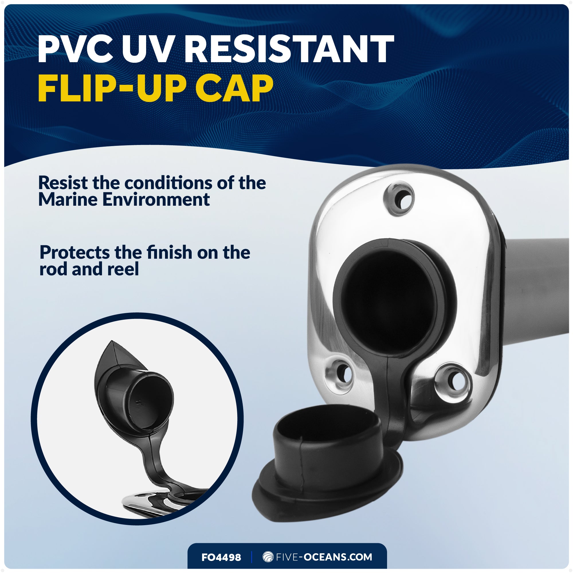 90-Degree Rod Holder, Flush Mount, Stainless Steel - FO4498 - Five Oceans