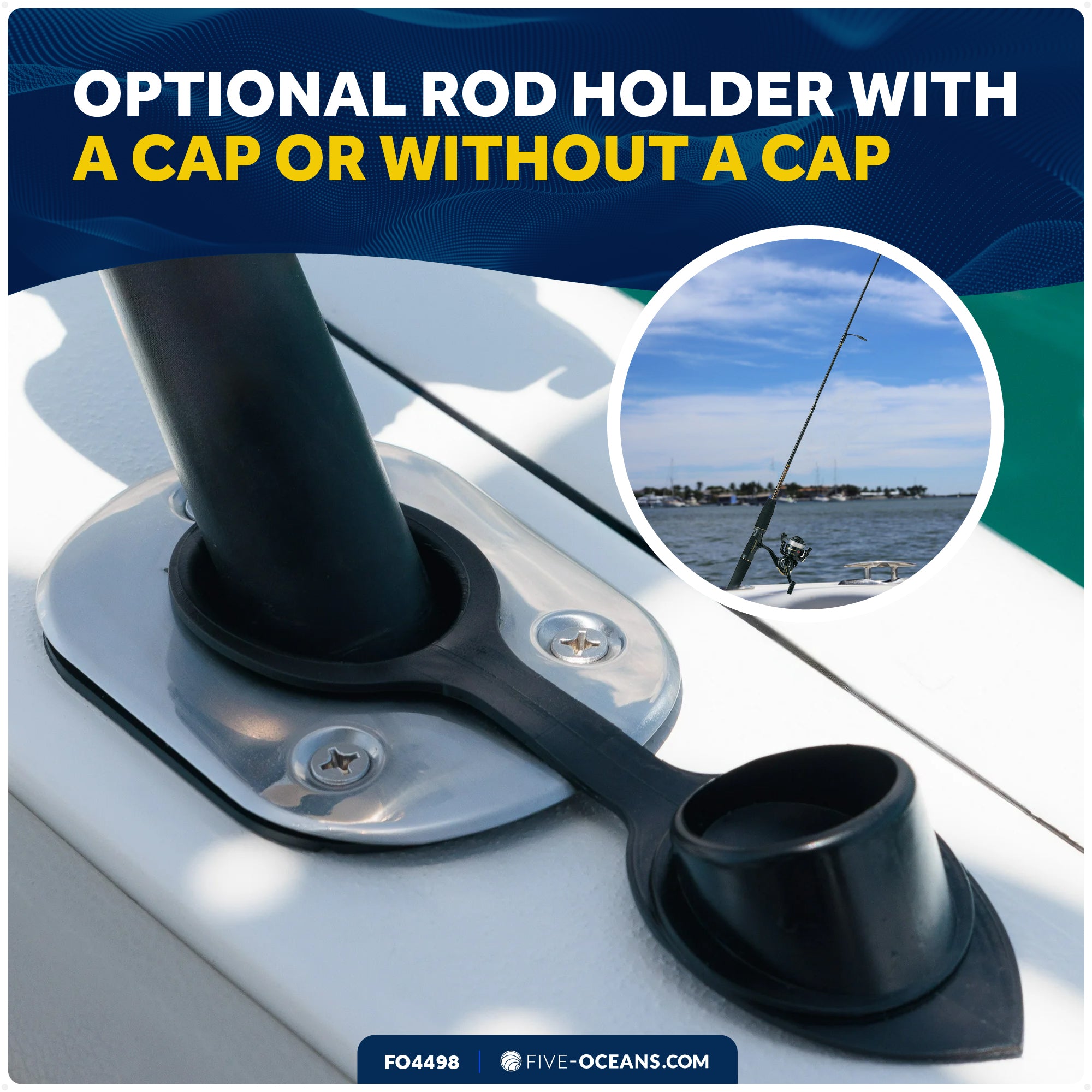90-Degree Rod Holder, Flush Mount, Stainless Steel - FO4498 - Five Oceans