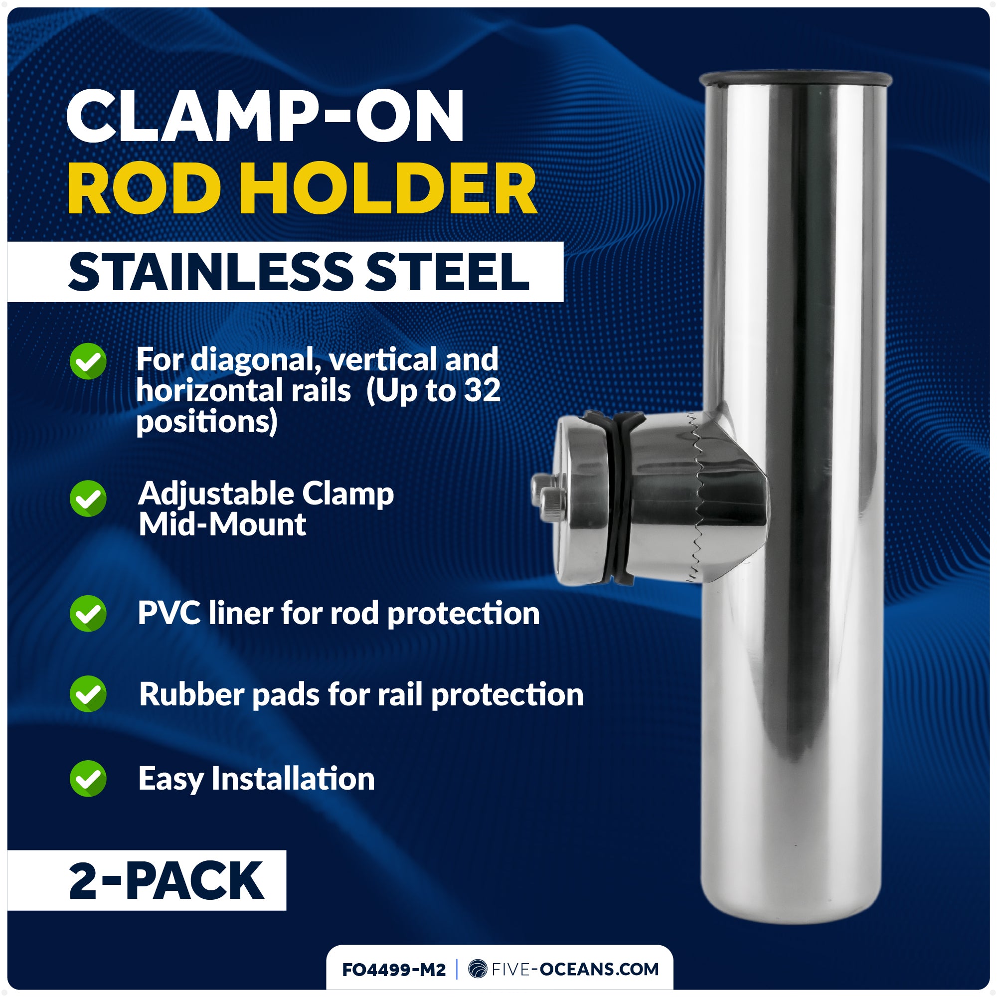 Clamp-on Rod Holder, Stainless Steel, 2-Pack – FO4499-M2 - Five Oceans