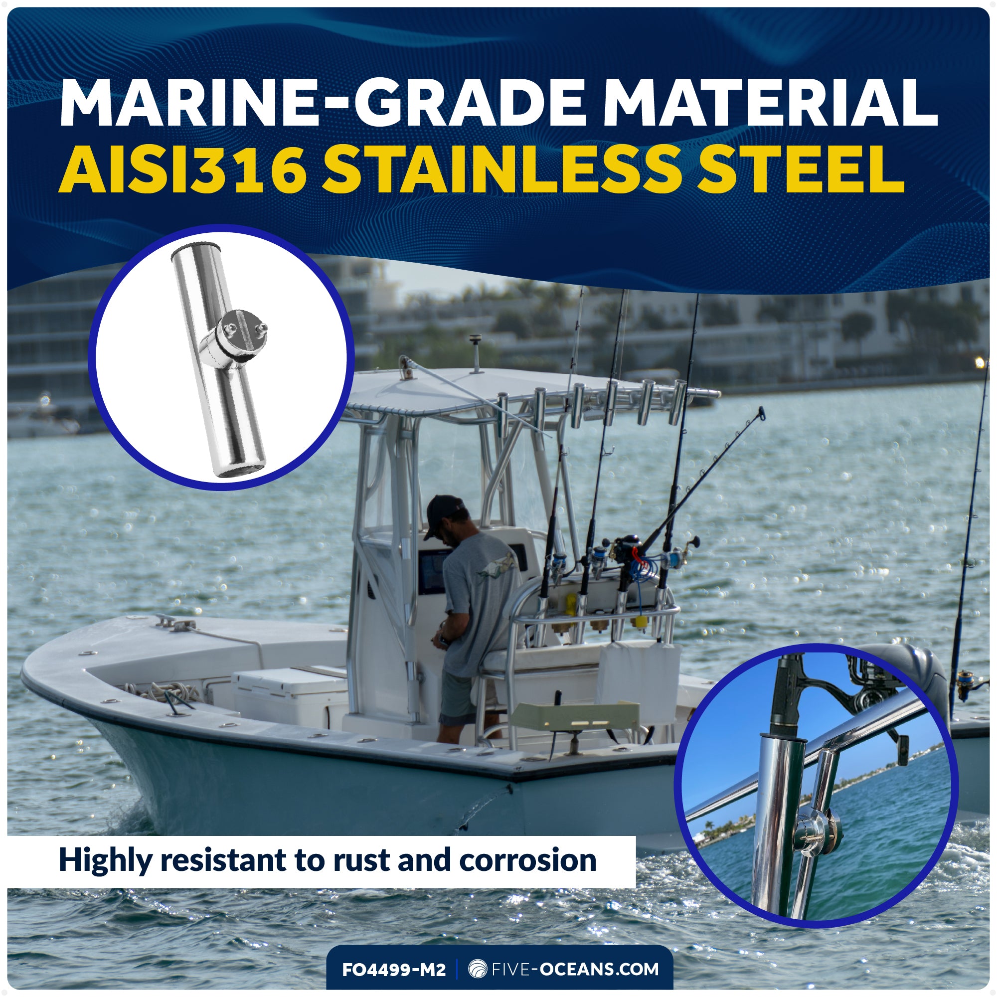 Clamp-on Rod Holder, Stainless Steel, 2-Pack – FO4499-M2 - Five Oceans