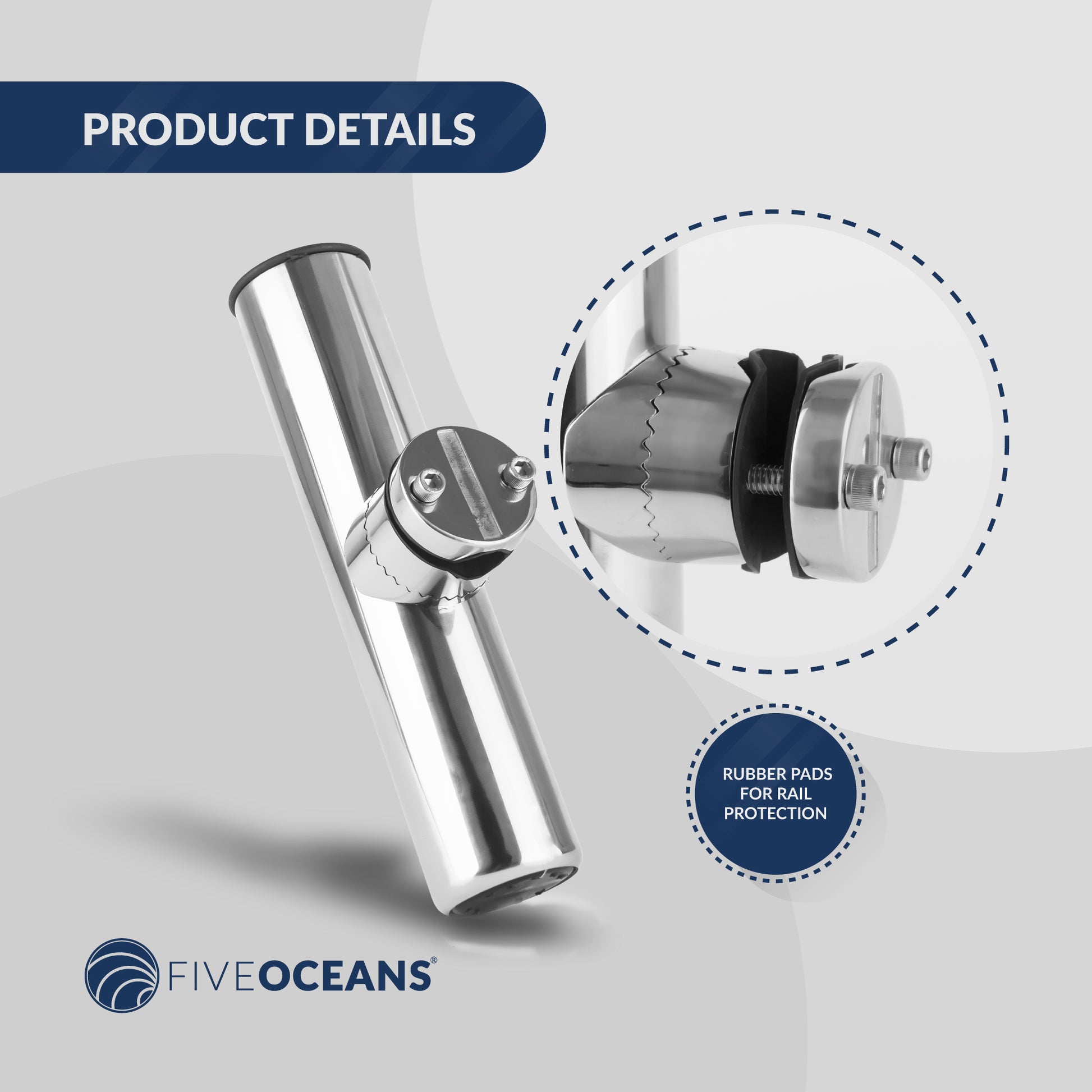 Clamp-on Fishing Rod Holder, Stainless Steel 4-Pack - FO4499-M4 - Five Oceans