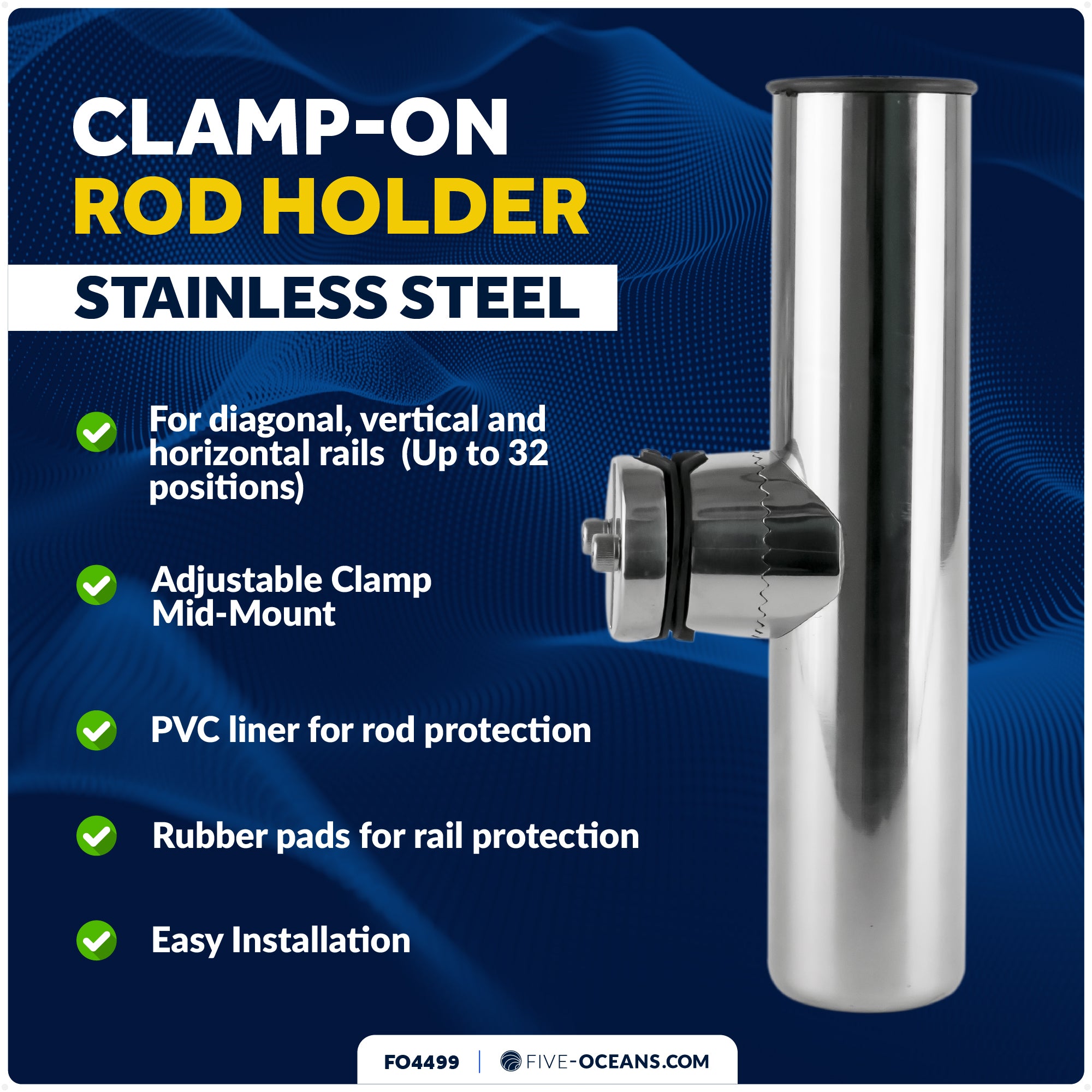 Clamp-on Rod Holder, Stainless Steel – FO4499 - Five Oceans