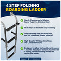4-Step Folding Transom Ladder, AISI316 Stainless Steel - FO4500 - Five Oceans
