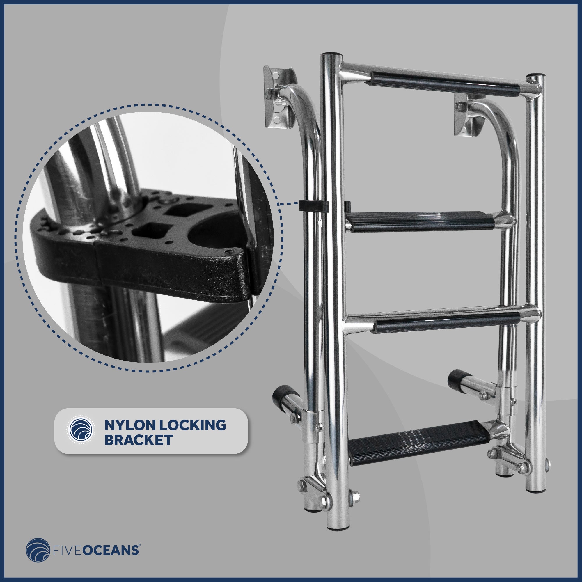 4 Step Boat Folding Ladder, Stainless Steel - FO4500 - Five Oceans