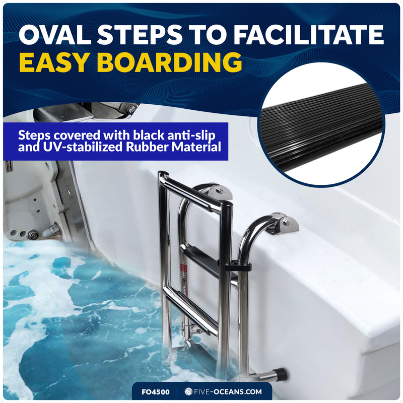 4-Step Folding Transom Ladder, AISI316 Stainless Steel - FO4500 - Five Oceans