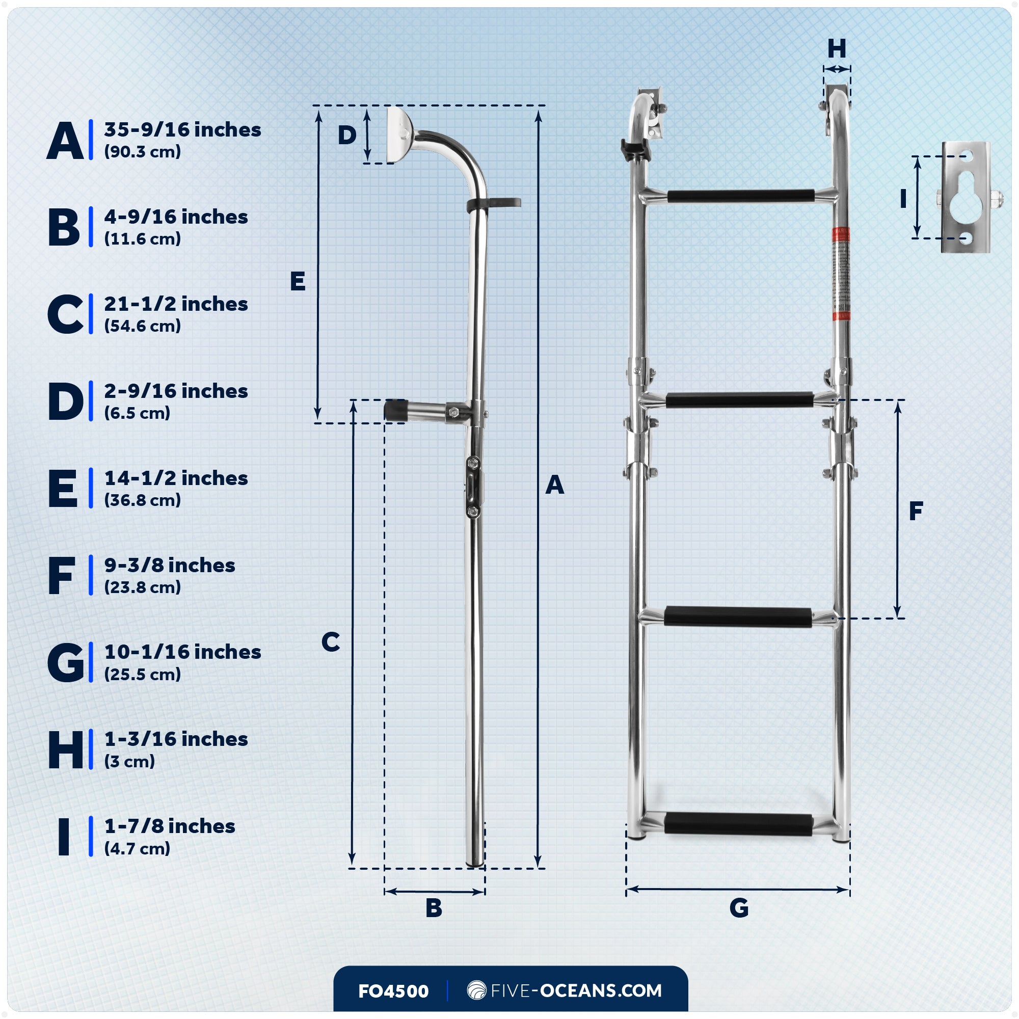 4-Step Folding Transom Ladder, AISI316 Stainless Steel - FO4500