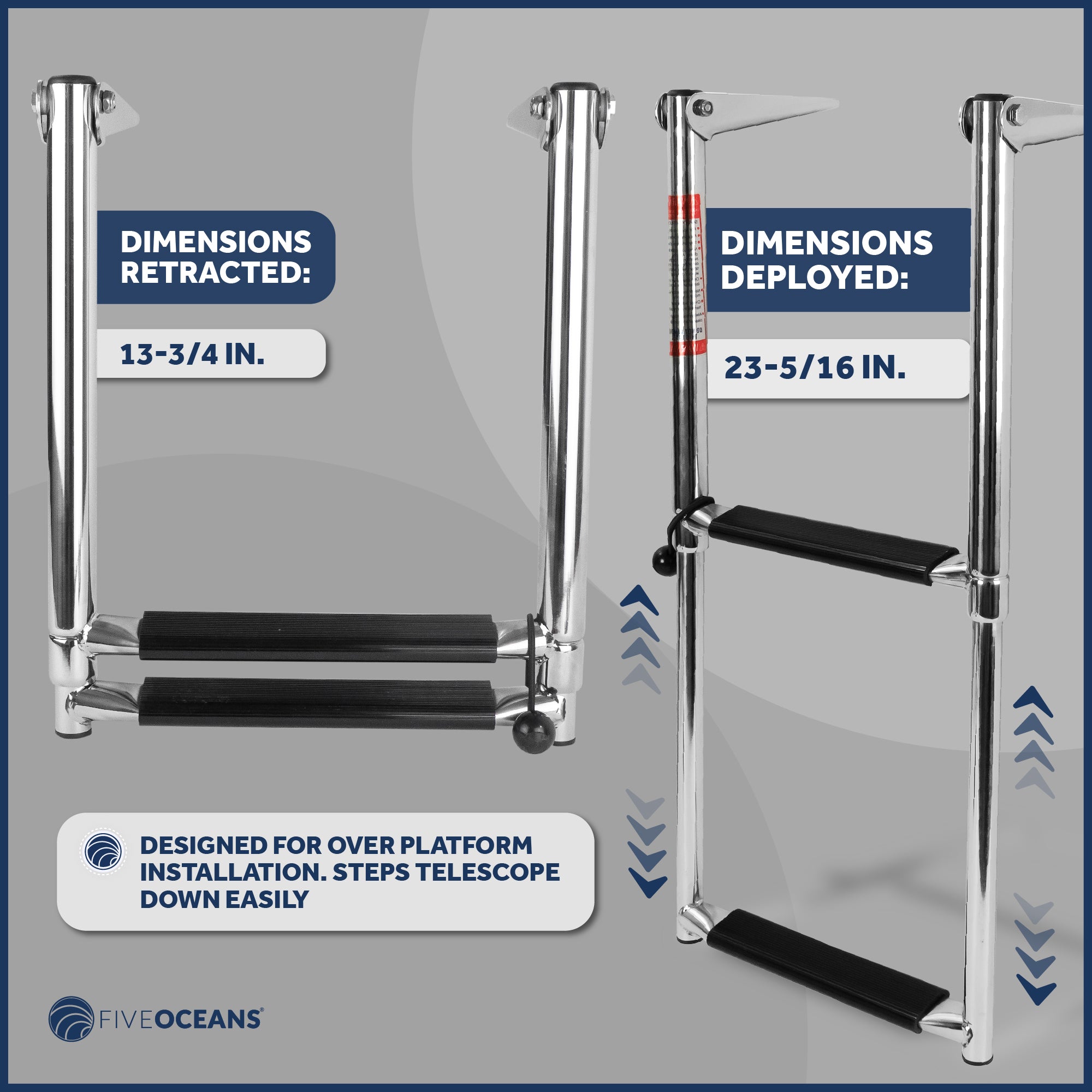 2 Step Boat Over Platform Telescoping Ladder, Stainless Steel - FO4501 - Five Oceans