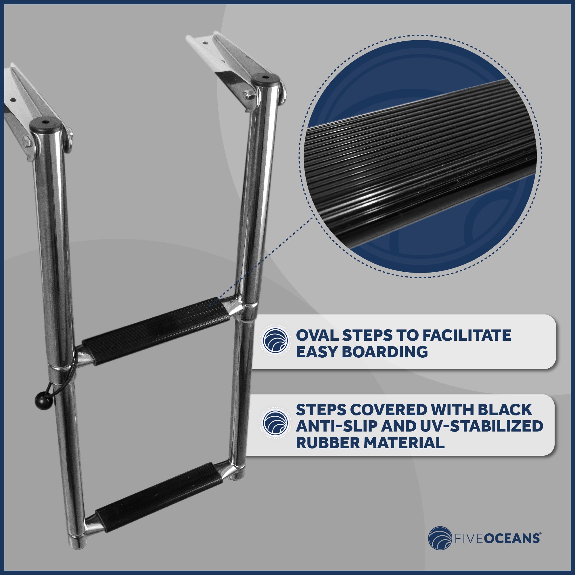 2 Step Boat Over Platform Telescoping Ladder, Stainless Steel - FO4501 - Five Oceans