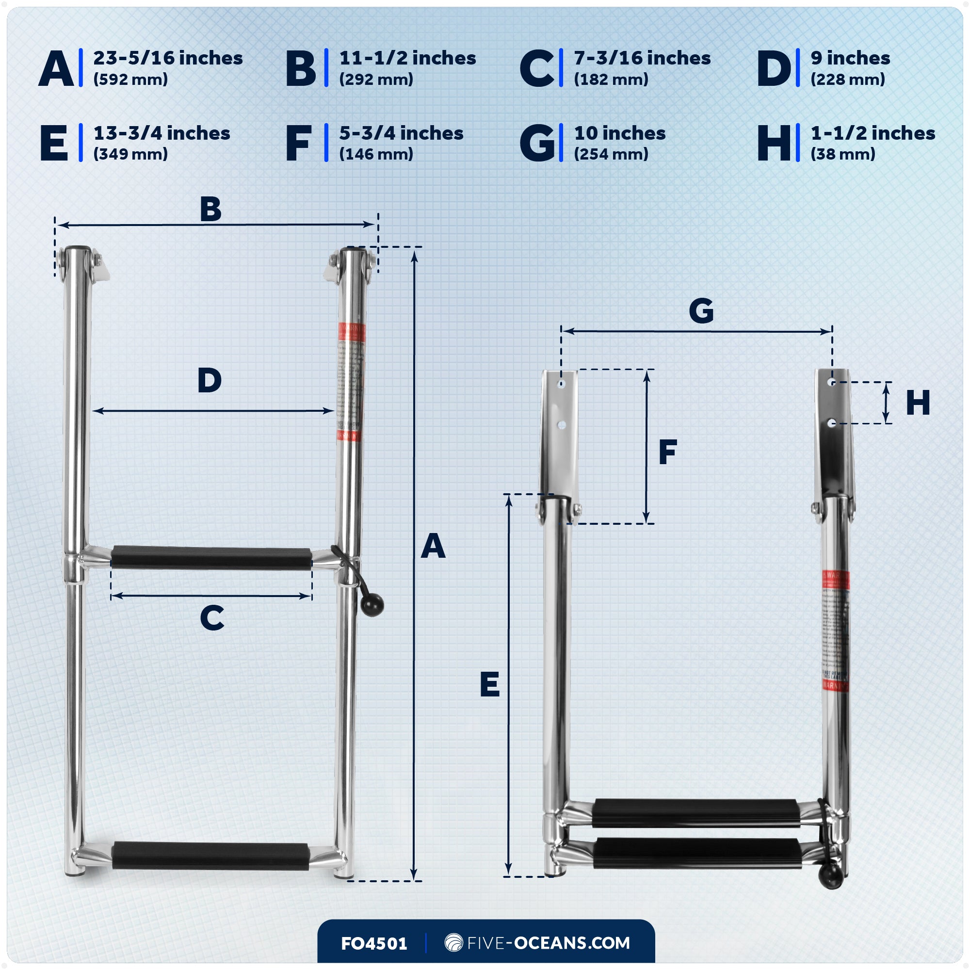 2 Step Boat Over Platform Telescoping Ladder, Stainless Steel - FO4501