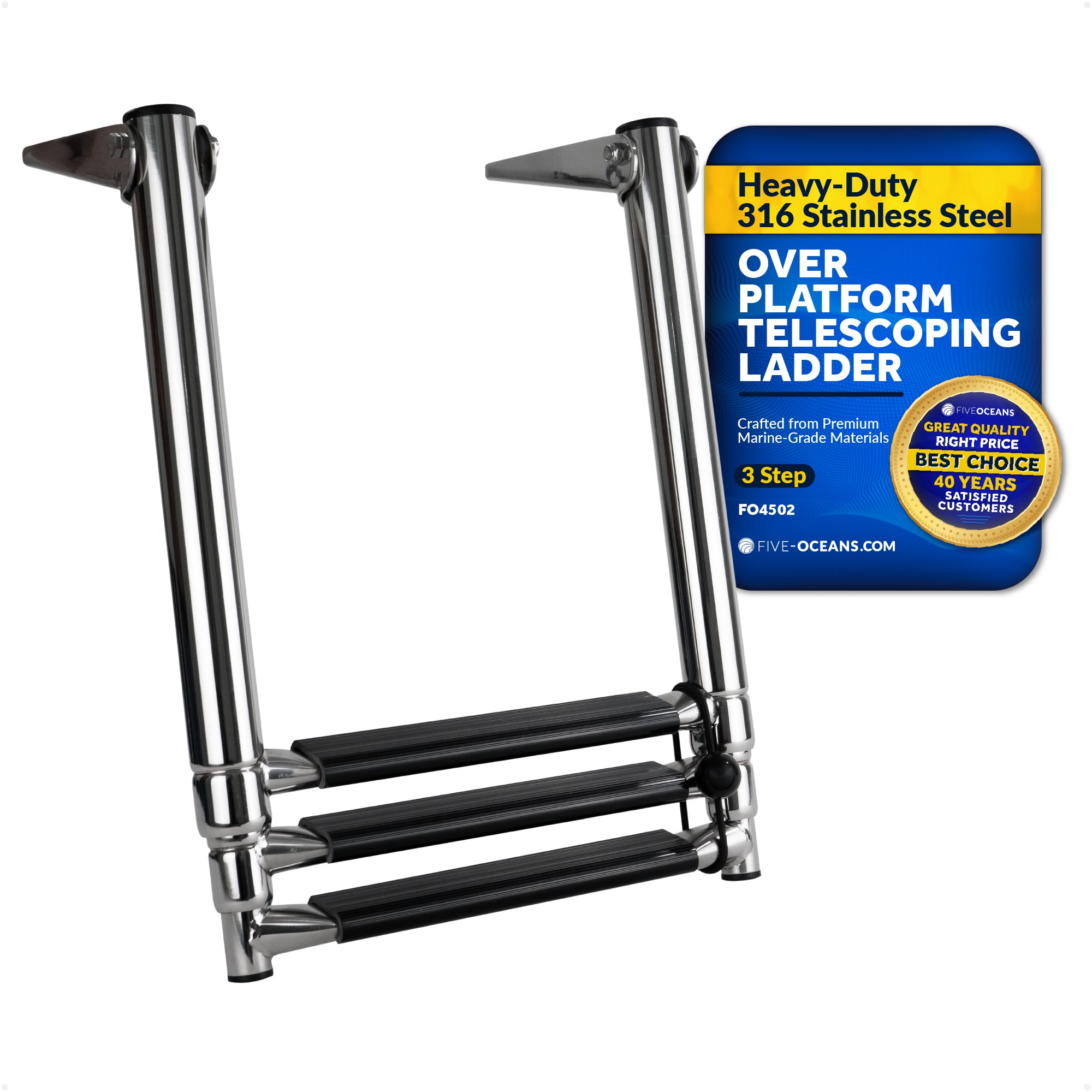 3 Step Boat Over Platform Telescoping Ladder, Stainless Steel - FO4502 - Five Oceans