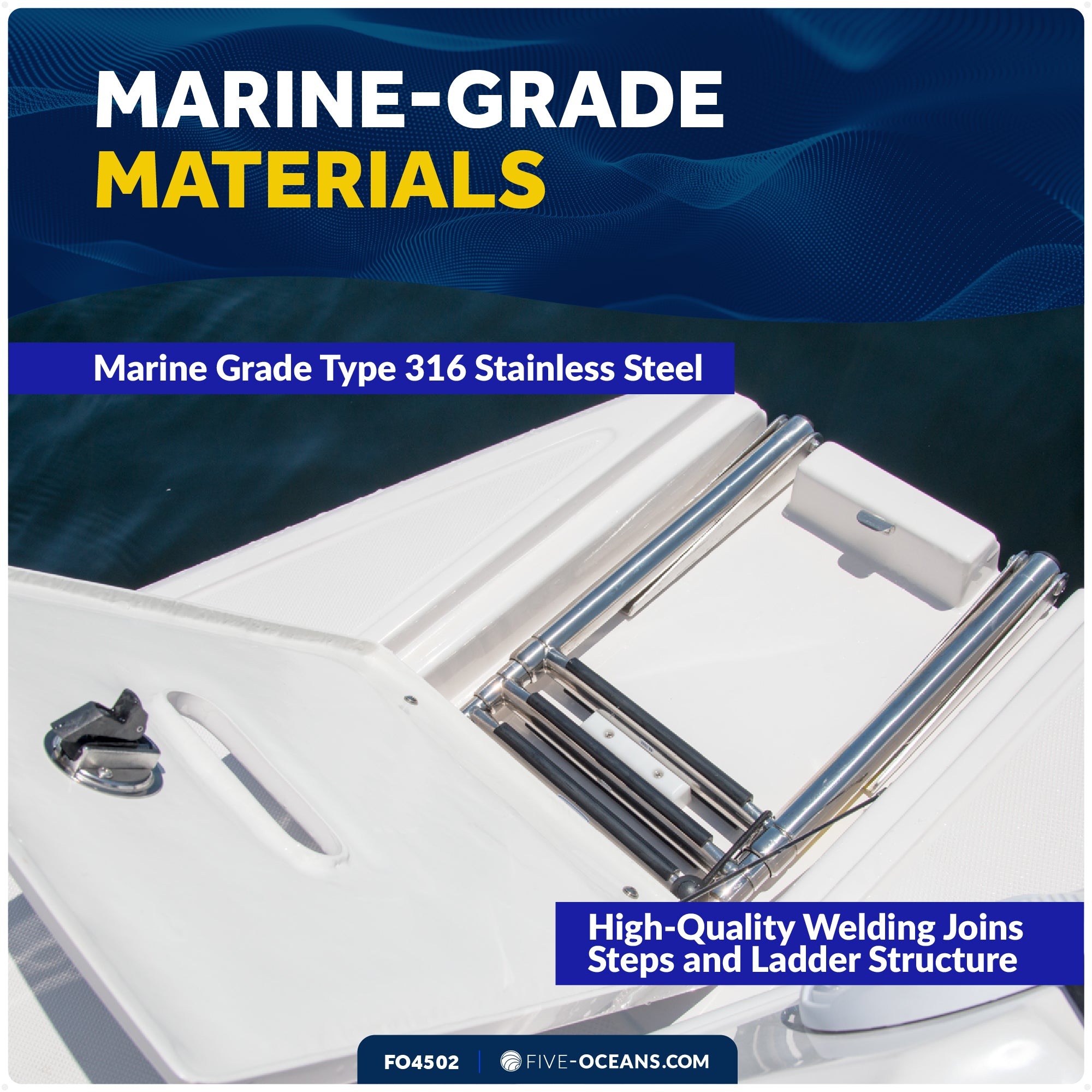 3-Step Over Platform Telescoping Swim Ladder, AISI316 Stainless Steel - FO4502 - Five Oceans