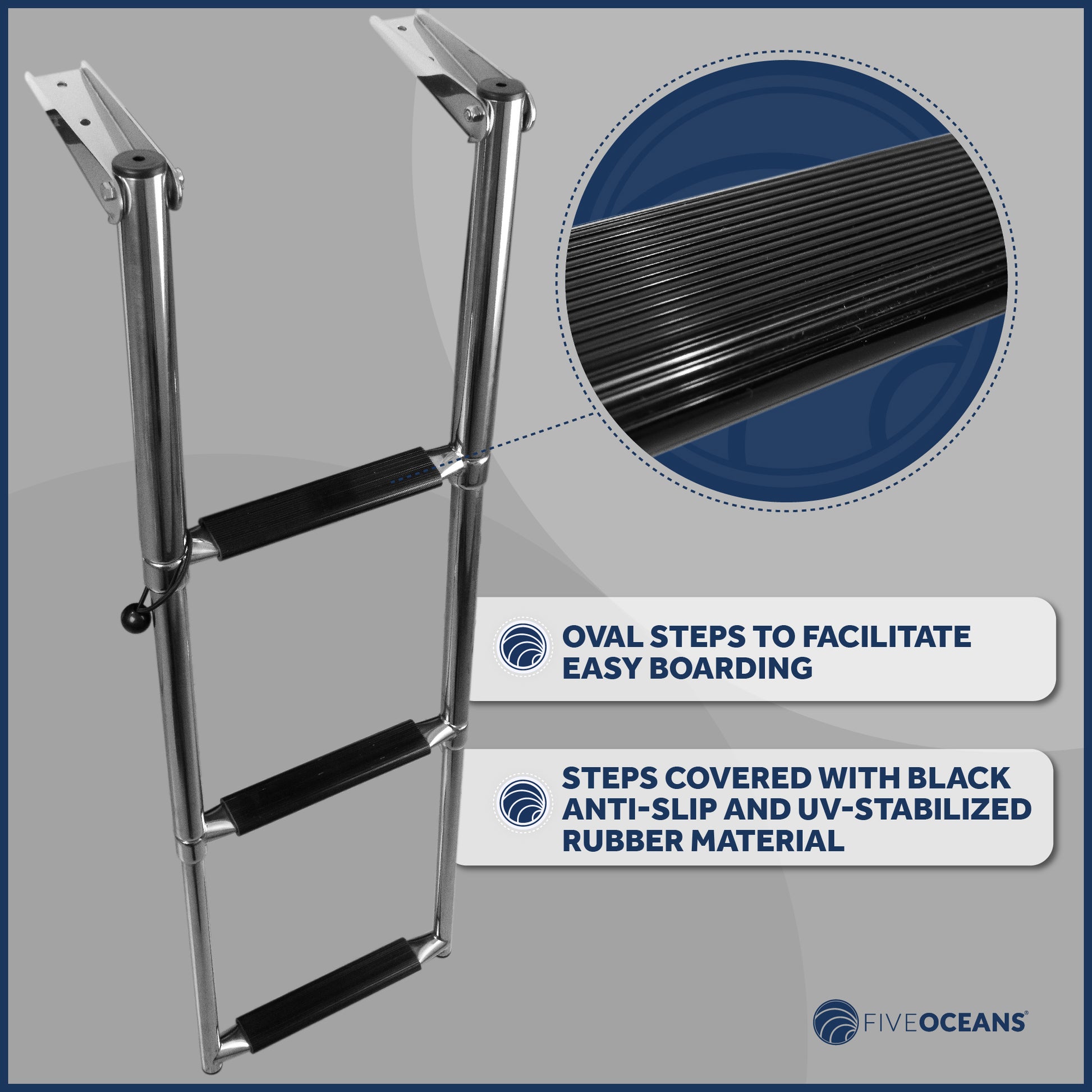 3 Step Boat Over Platform Telescoping Ladder, Stainless Steel - FO4502 - Five Oceans