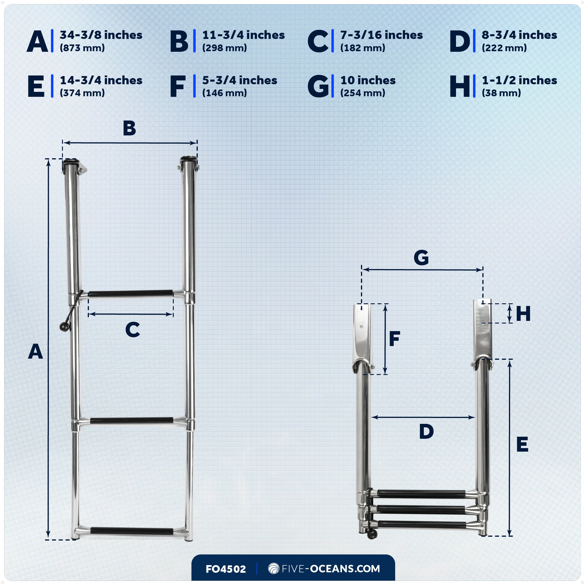 3 Step Boat Over Platform Telescoping Ladder, Stainless Steel - FO4502