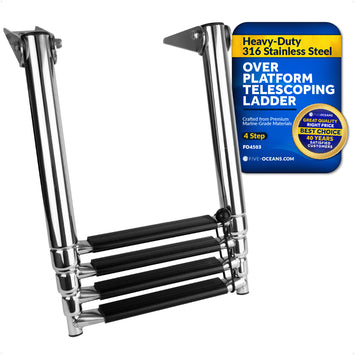 4 Step Boat Over Platform Telescoping Ladder, Stainless Steel - FO4503 - Five Oceans