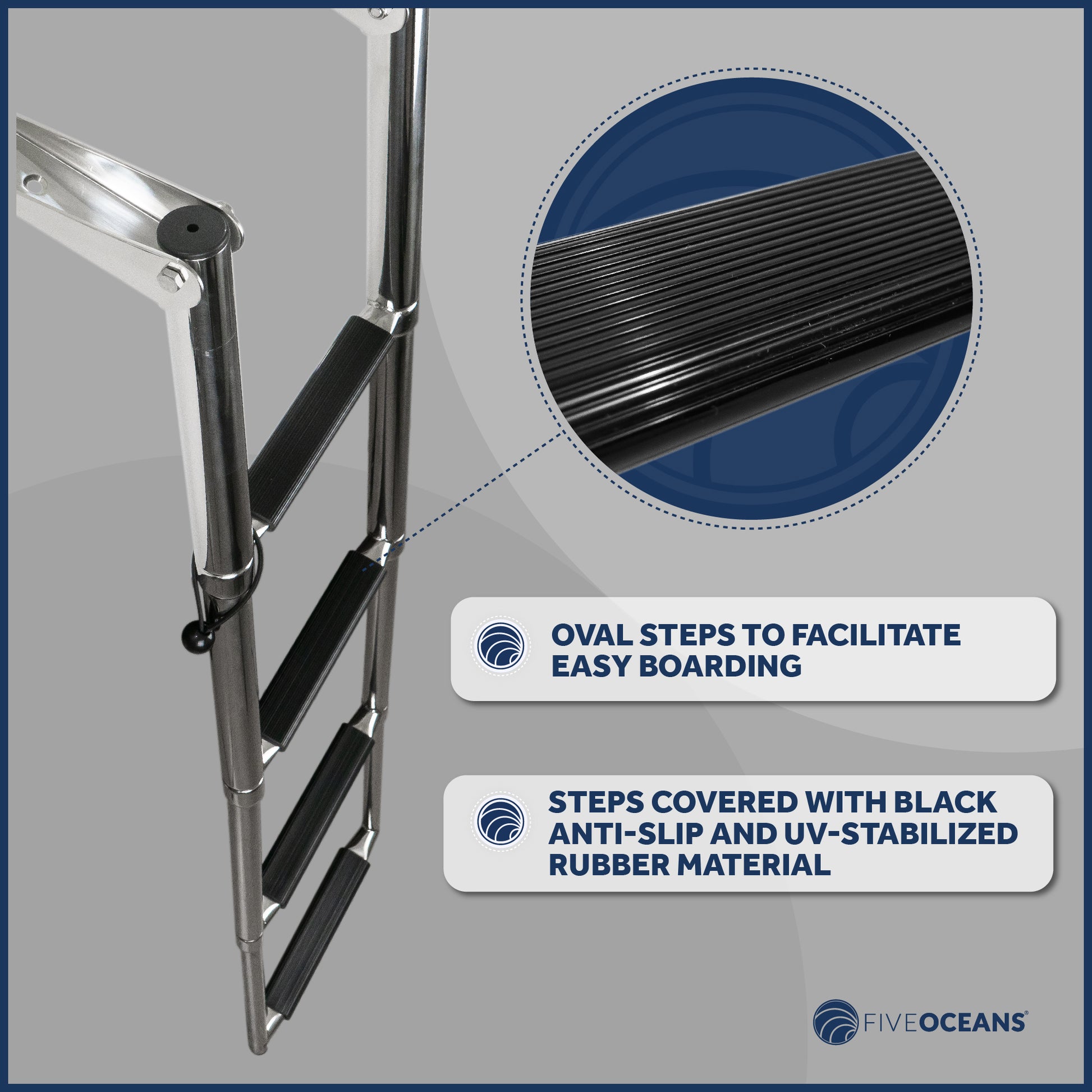 4 Step Boat Over Platform Telescoping Ladder, Stainless Steel - FO4503 - Five Oceans