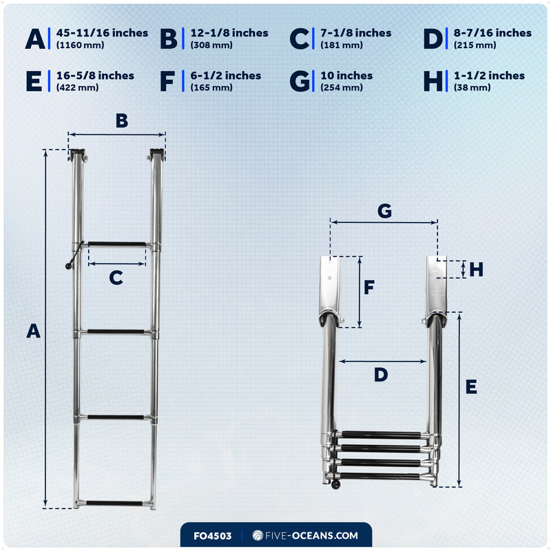 4-Step Over Platform Telescoping Swim Ladder, AISI316 Stainless Steel - FO4503 - Five Oceans