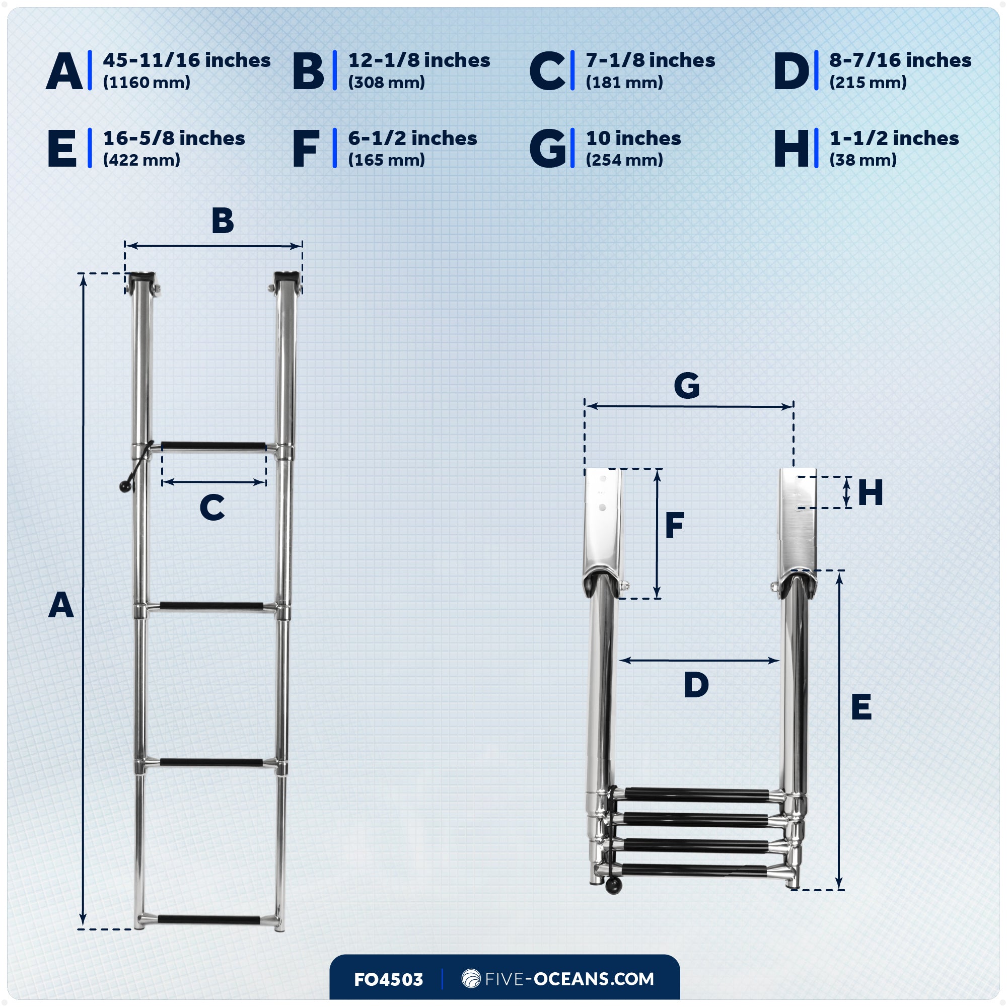 4 Step Boat Over Platform Telescoping Ladder, Stainless Steel - FO4503