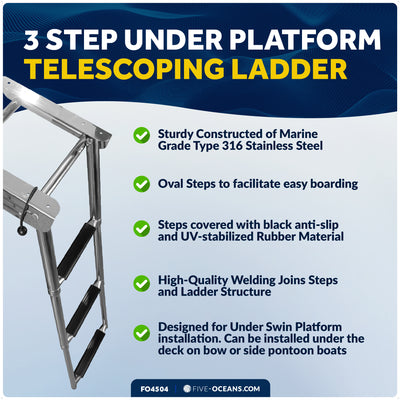 3-Step Under Platform Telescoping Swim Ladder, AISI316 Stainless Steel - FO4504 - Five Oceans