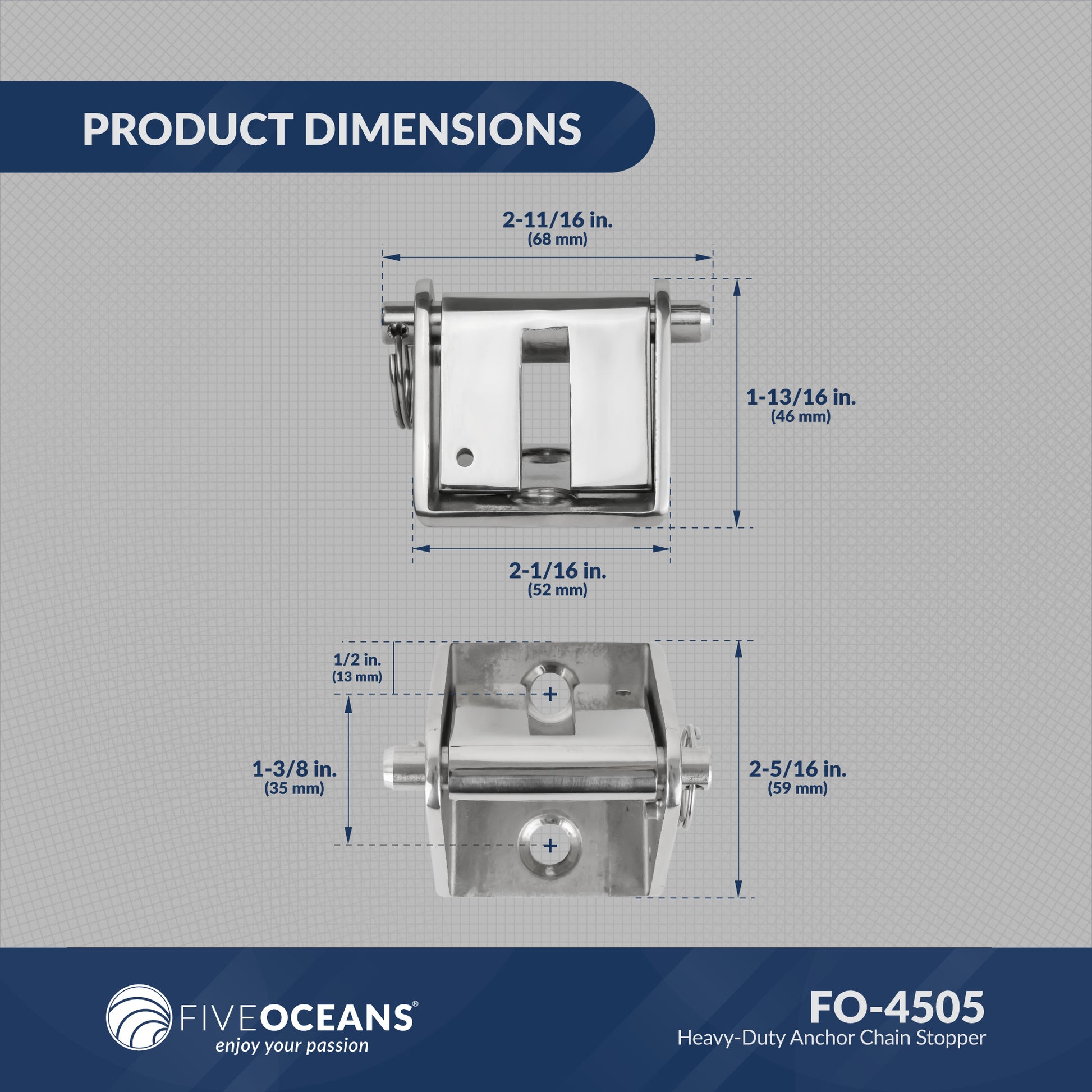 Anchor Chain Stopper for 3/16" to 1/4" Chain, Stainless Steel - FO4505 - Five Oceans