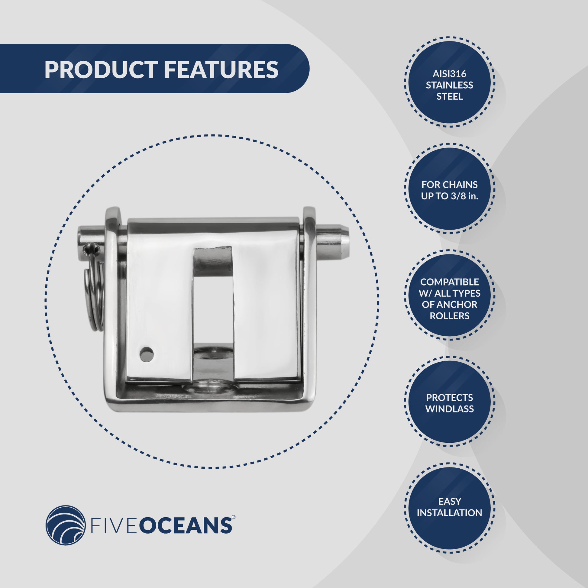 Anchor Chain Stopper for 5/16" to 3/8" Chain, Stainless Steel - FO4506 - Five Oceans