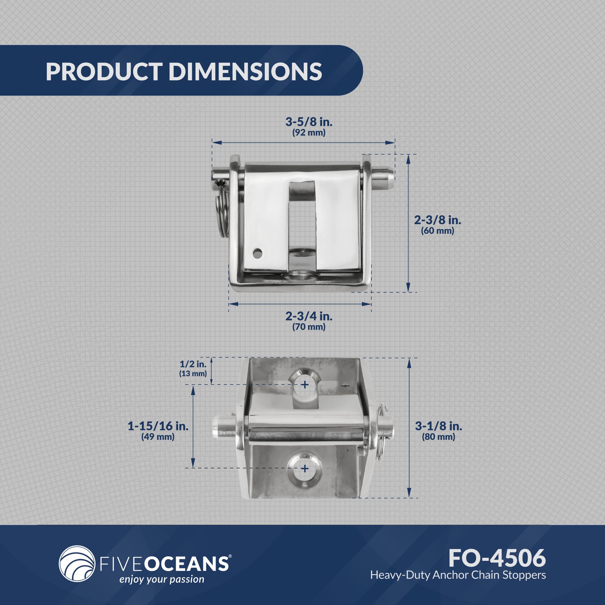 Anchor Chain Stopper for 5/16" to 3/8" Chain, Stainless Steel - FO4506 - Five Oceans