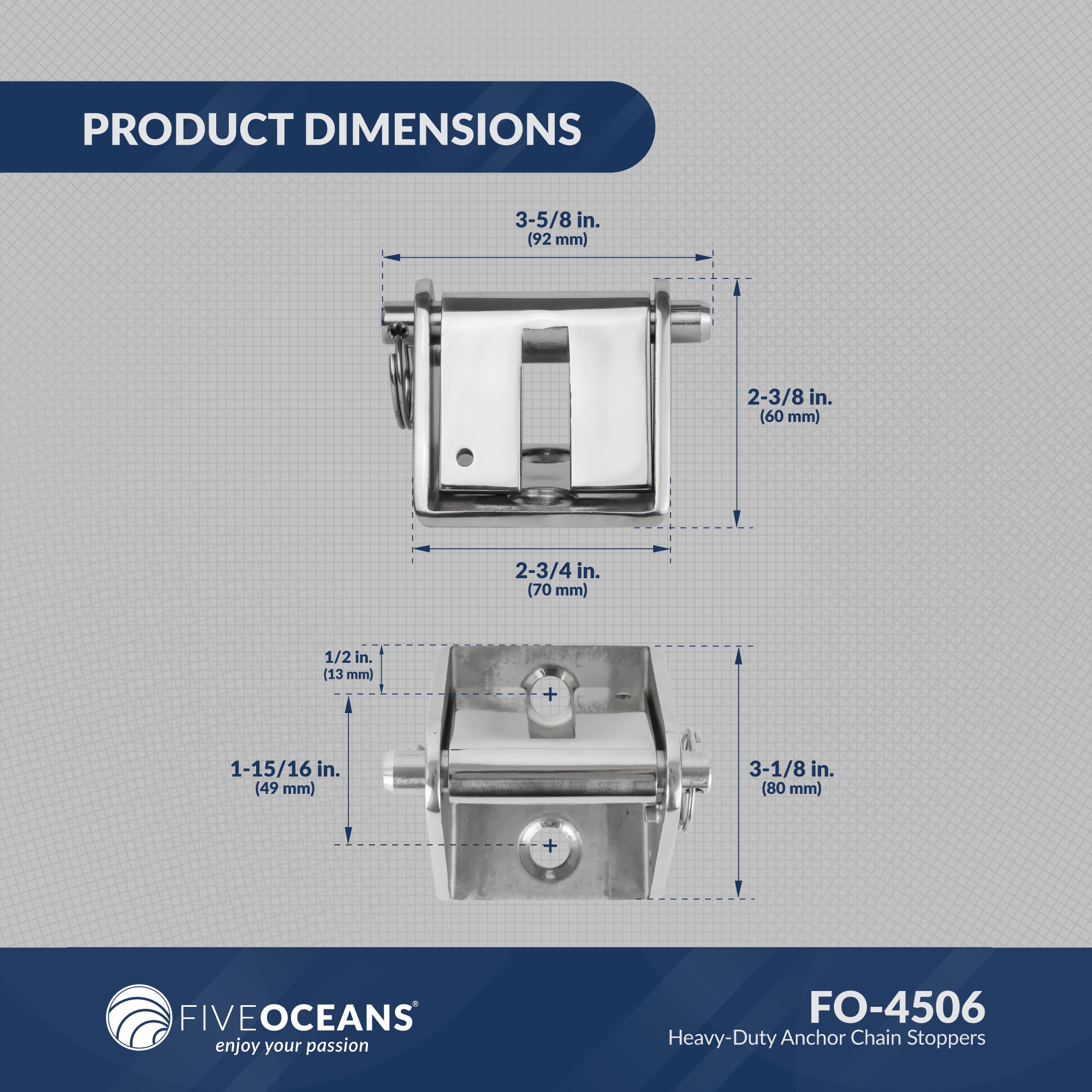 Anchor Chain Stopper for 5/16" to 3/8" Chain, Stainless Steel - FO4506 - Five Oceans