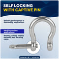 5/16" Screw Pin Bow Anchor Shackle, AISI316 Stainless Steel, 2-Pack