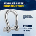 5/16" Screw Pin Bow Anchor Shackle, AISI316 Stainless Steel, 2-Pack