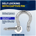 5/16" Captive Screw Pin Bow Anchor Shackle, AISI316 Stainless Steel