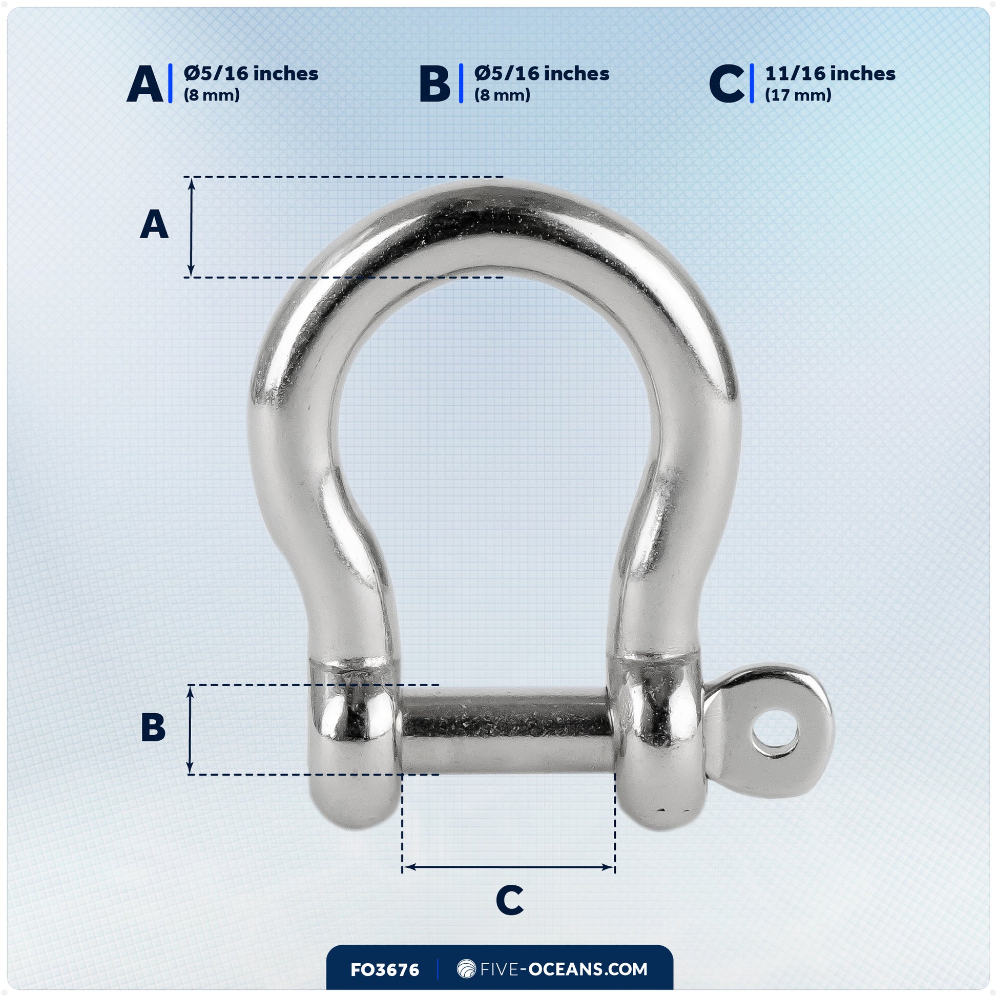 5/16" Screw Pin Bow Shackle, AISI316 Stainless Steel - FO4508 - Five Oceans
