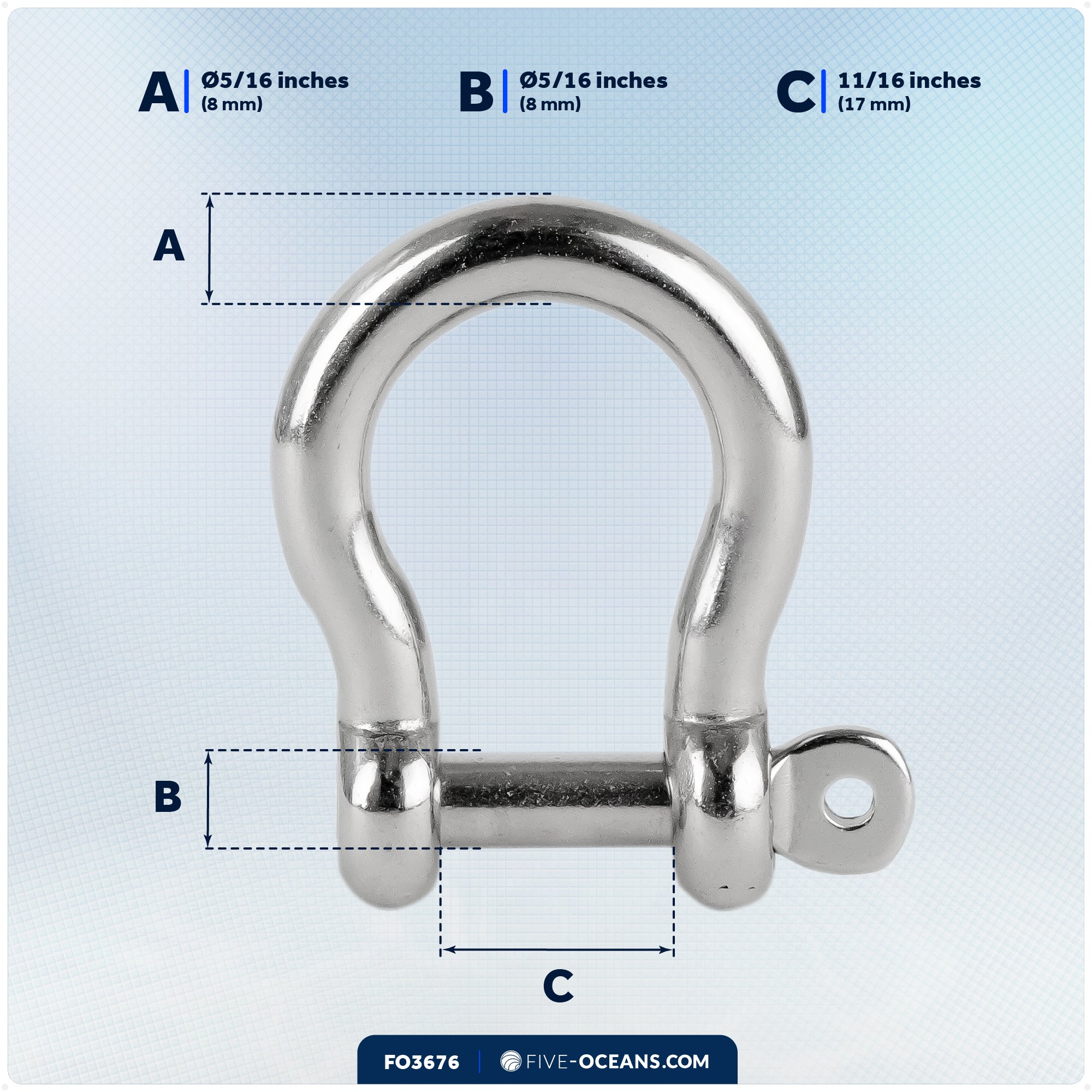 5/16" Screw Pin Bow Shackle, AISI316 Stainless Steel - FO4508 - Five Oceans