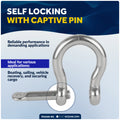 3/8" Screw Pin Bow Anchor Shackle, AISI316 Stainless Steel, 2-Pack