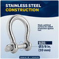 3/8" Screw Pin Bow Anchor Shackle, AISI316 Stainless Steel, 2-Pack