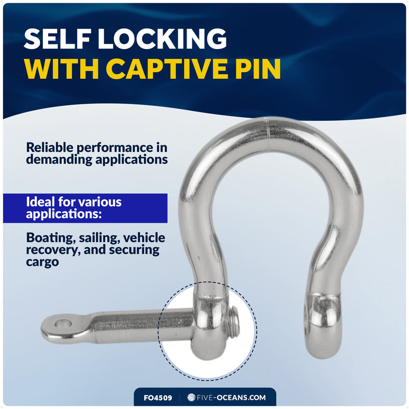 3/8" Captive Screw Pin Bow Anchor Shackle, AISI316 Stainless Steel