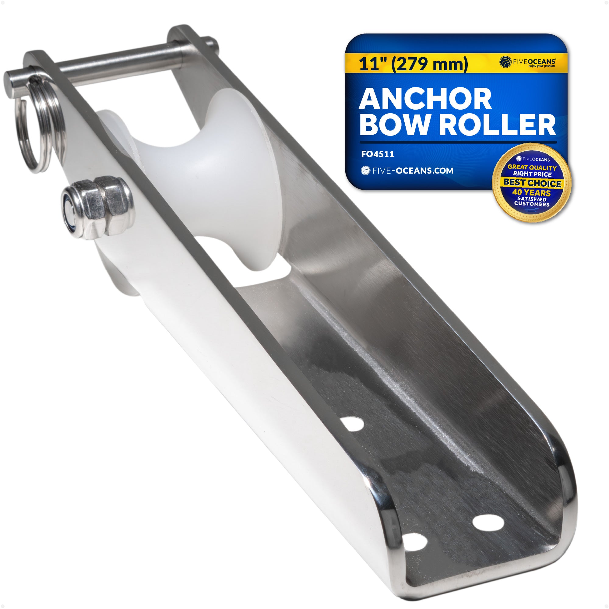 Fixed Anchor Bow Roller, Length11", Stainless Steel - FO4511
