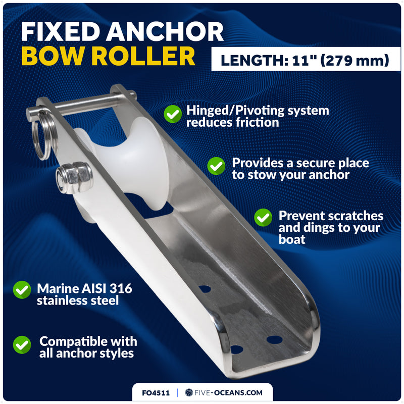 11" Universal Anchor Bow Roller, AISI316 Stainless Steel - FO4511 - Five Oceans