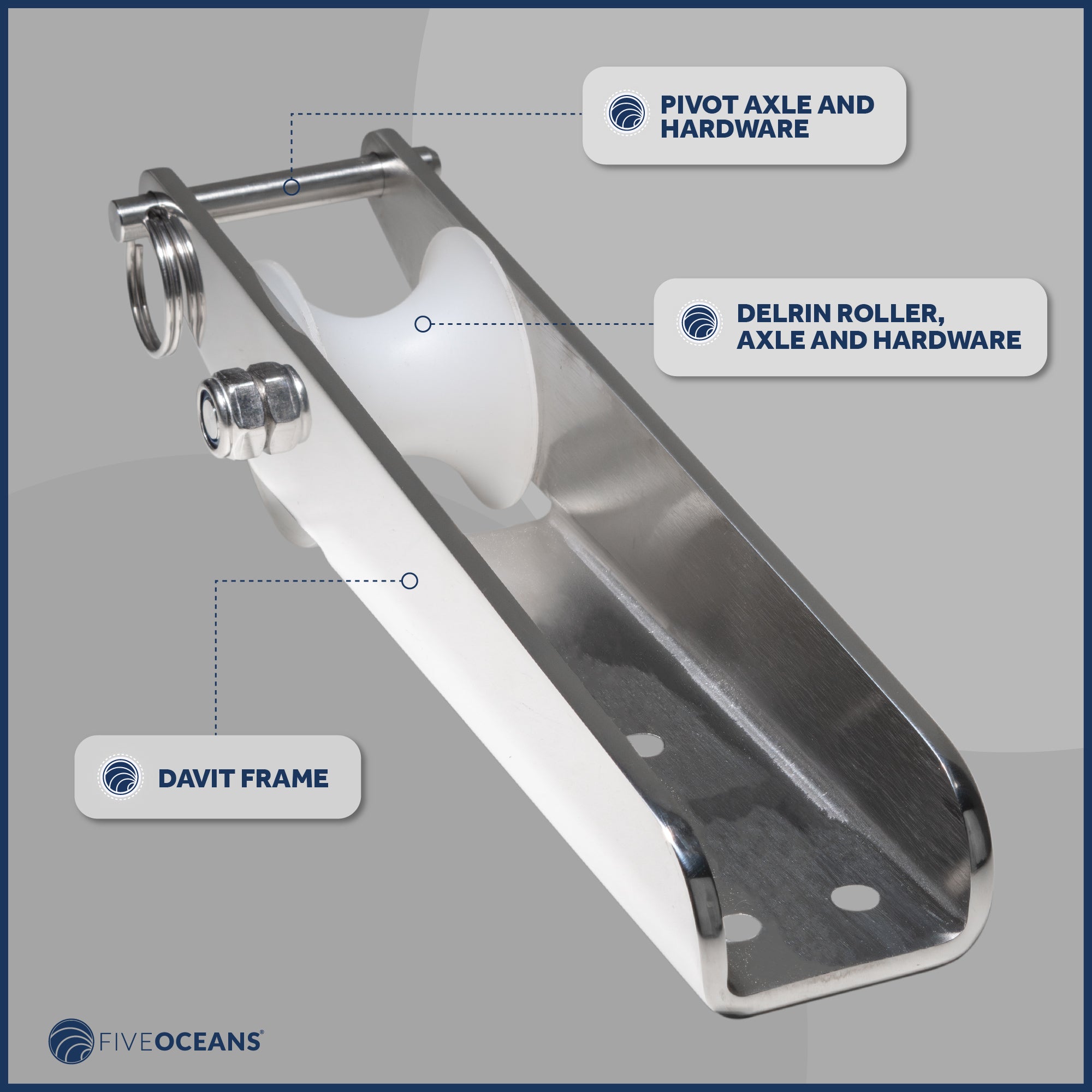 Fixed Anchor Bow Roller, Length11", Stainless Steel - FO4511 - Five Oceans