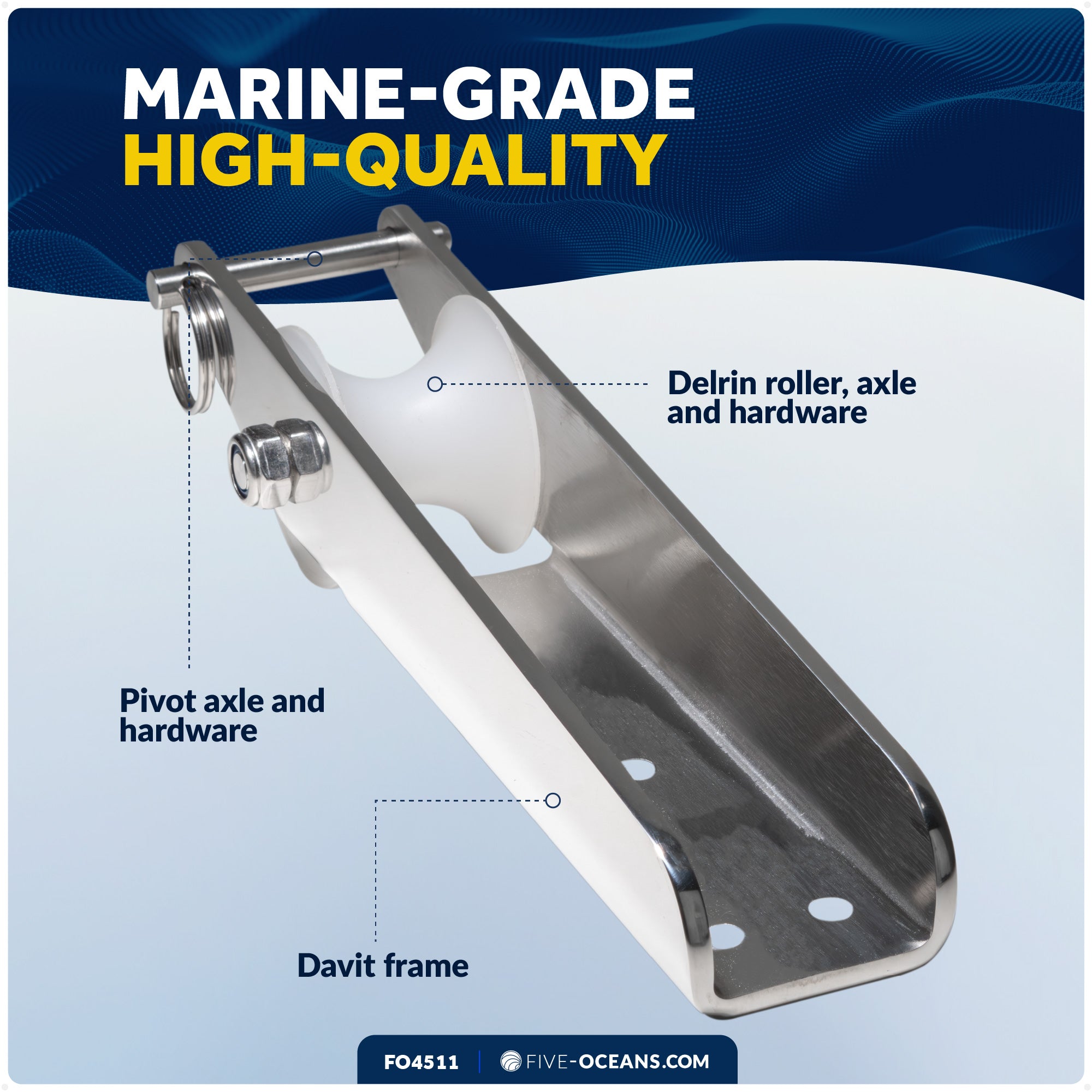 Fixed Anchor Bow Roller, Length11", Stainless Steel - FO4511