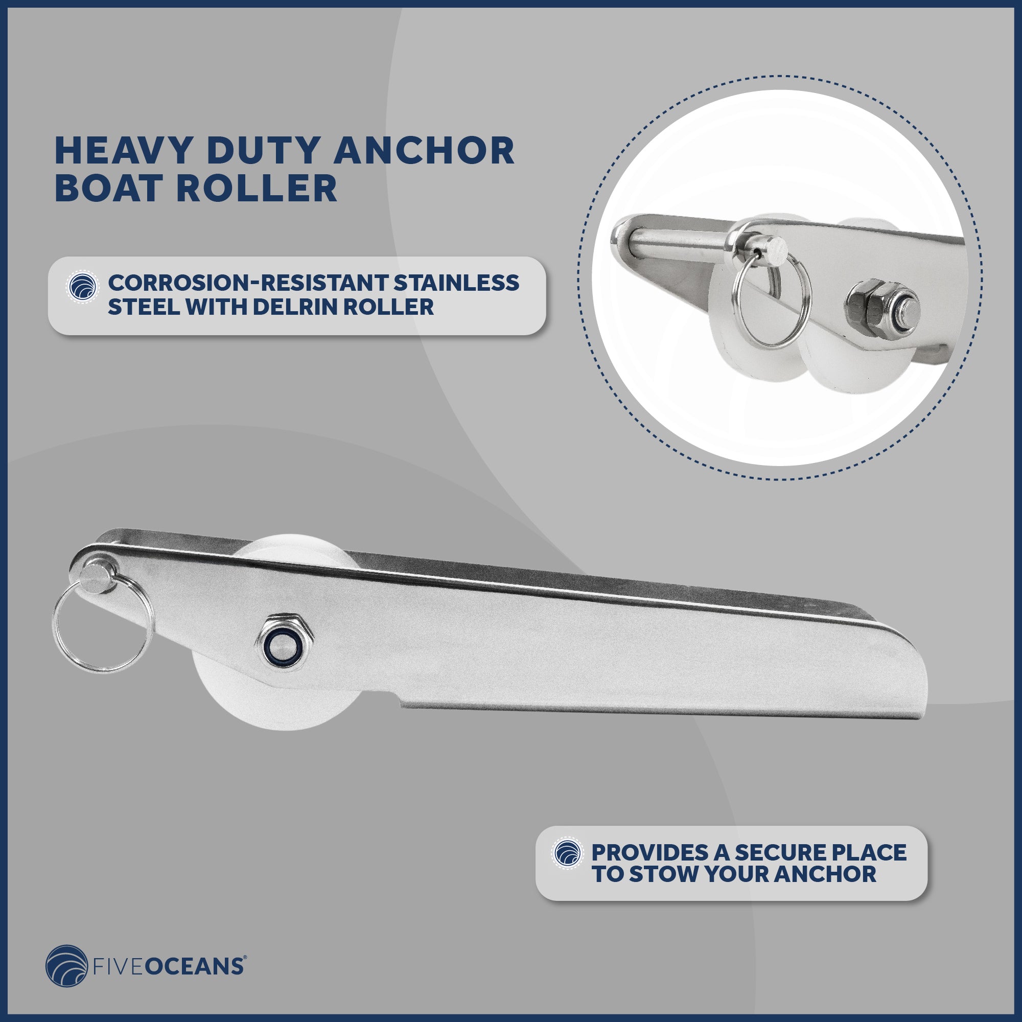 Fixed Anchor Bow Roller, Length11", Stainless Steel - FO4511 - Five Oceans